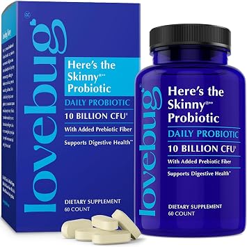 LOVEBUG Heres The Skinny | Helps with Constipation, Gas, Bloat & Digestive Upset | Multi-Strain Probiotics 10 Billion CFU, 60 Count