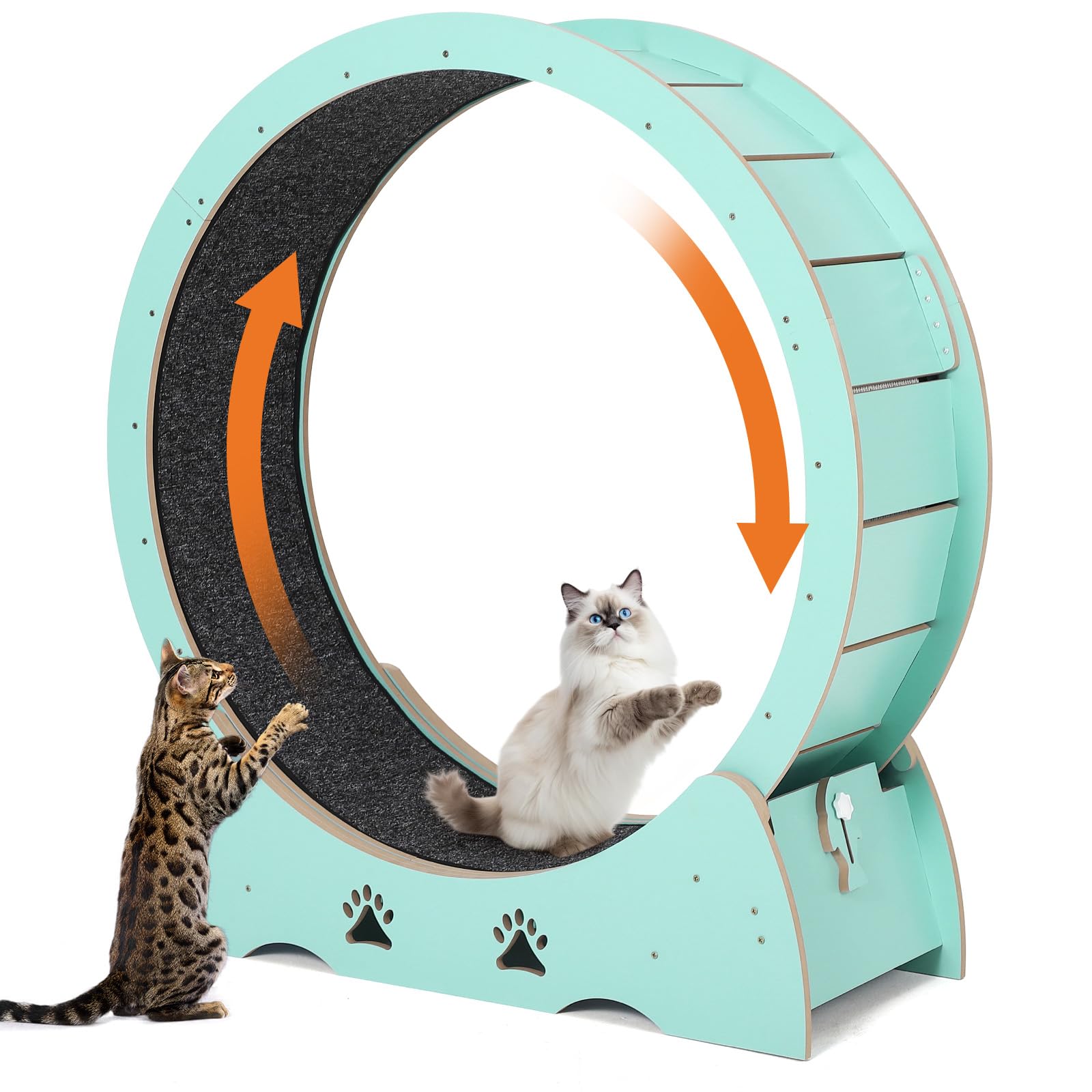 Katzenlaufrad Extra Groß 87 cm, Ultraleises Laufrad Katze mit Teppichmatte, Spielzeug-Set & Sicherheitsverriegelung, Stabil für Alle Katzenrassen