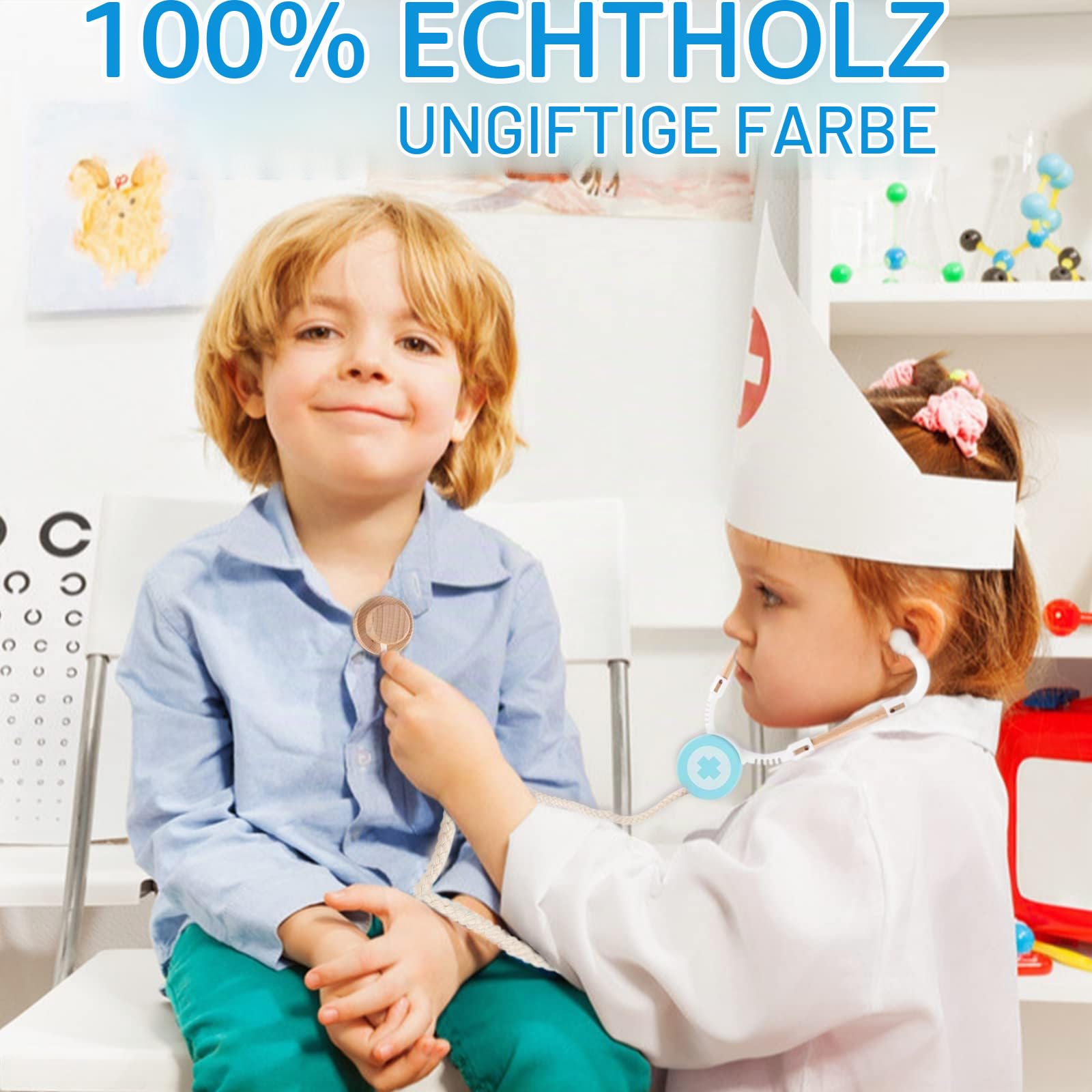 Jacootoys Holz Ärzte Set 18Pcs Zahnarzt Play Tragetasche Rollenspiel Medizinisches Spielzeug für Kinder Jungen Mädchen 3 + vorgeben