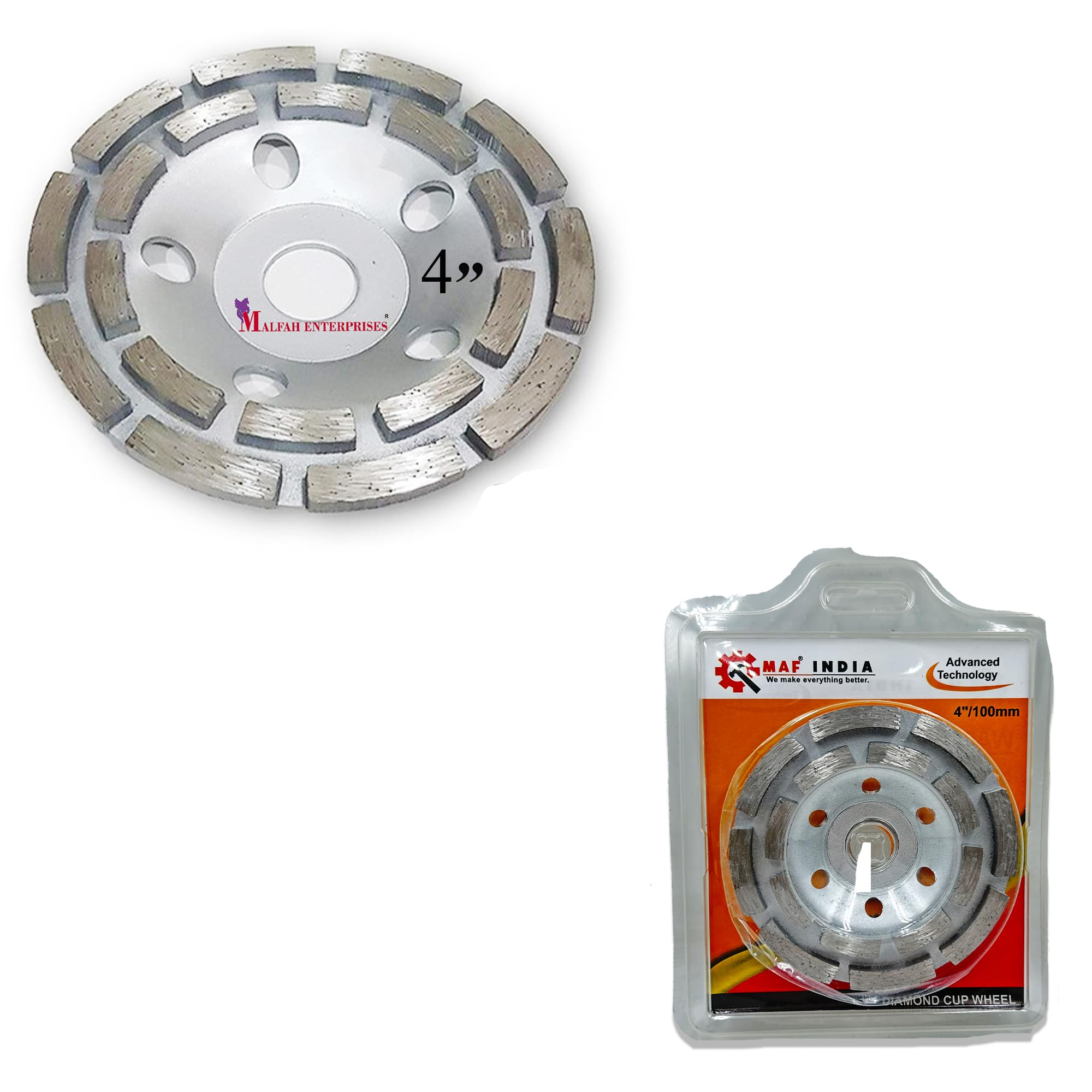 Malfah Diamond Grinding Wheels Cup Double Row Silver Disc Brick Concrete Cut for Angle Grinder 4 Inch 100mm QTY1 (B0CPY31BYJ) Amazon Price History, Amazon Price Tracker
