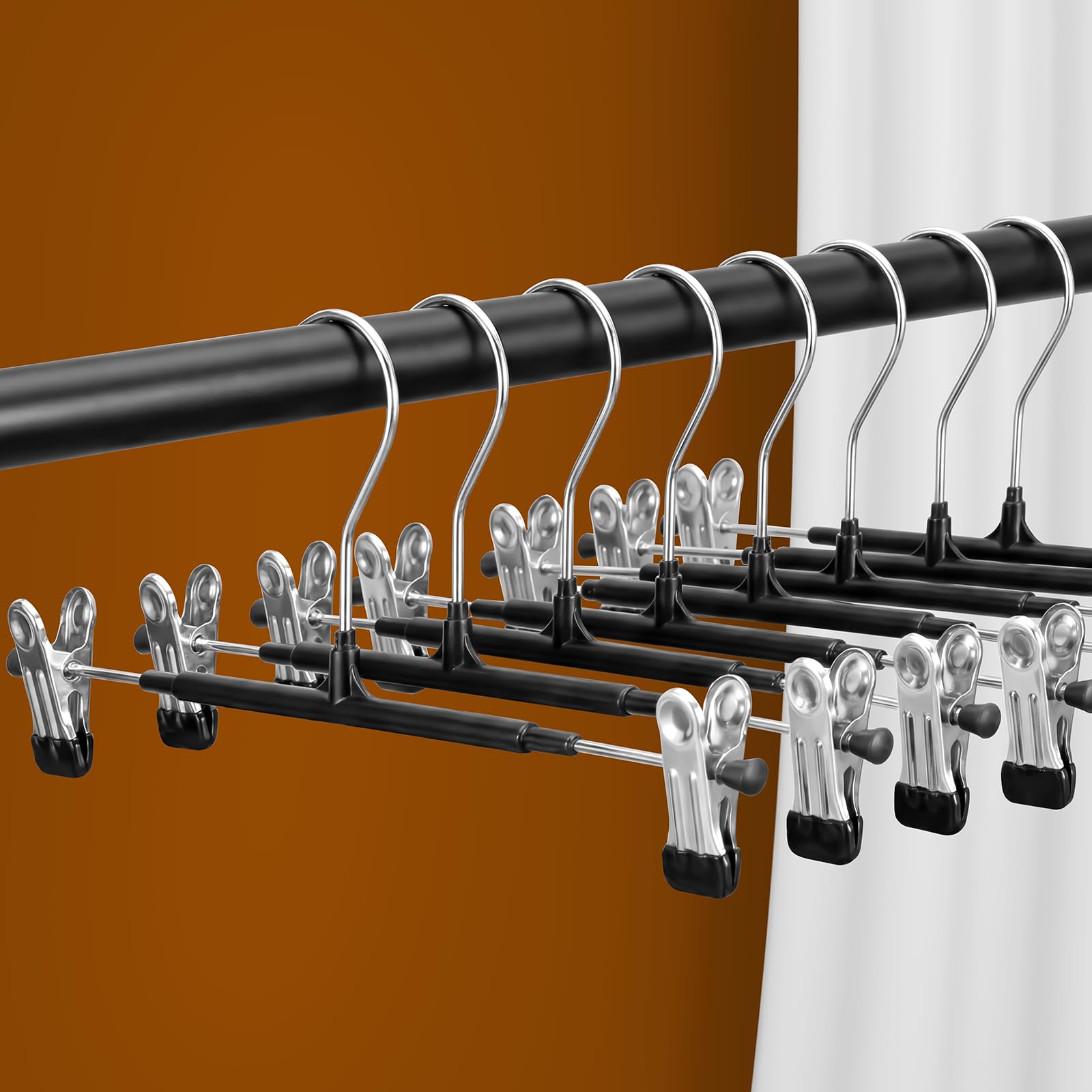 Perchas para pantalones, paquete de 20 perchas ajustables para faldas, perchas resistentes que ahorran espacio, gancho giratorio de 360° antideslizante para faldas, calcetines