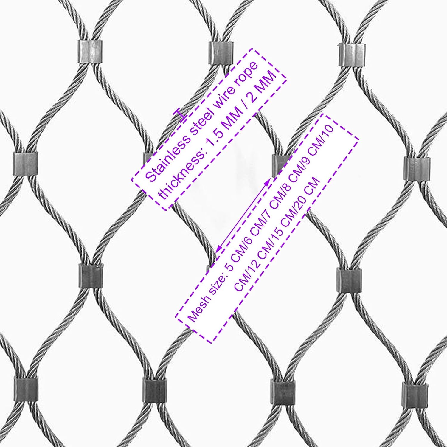 Customizable Stainless Steel Wire Rope Mesh Netting for Garden & Balcony Safety, Fall Protection Fence, Stretchable Infill Barrier, Animal Control (2mm, 10cm)