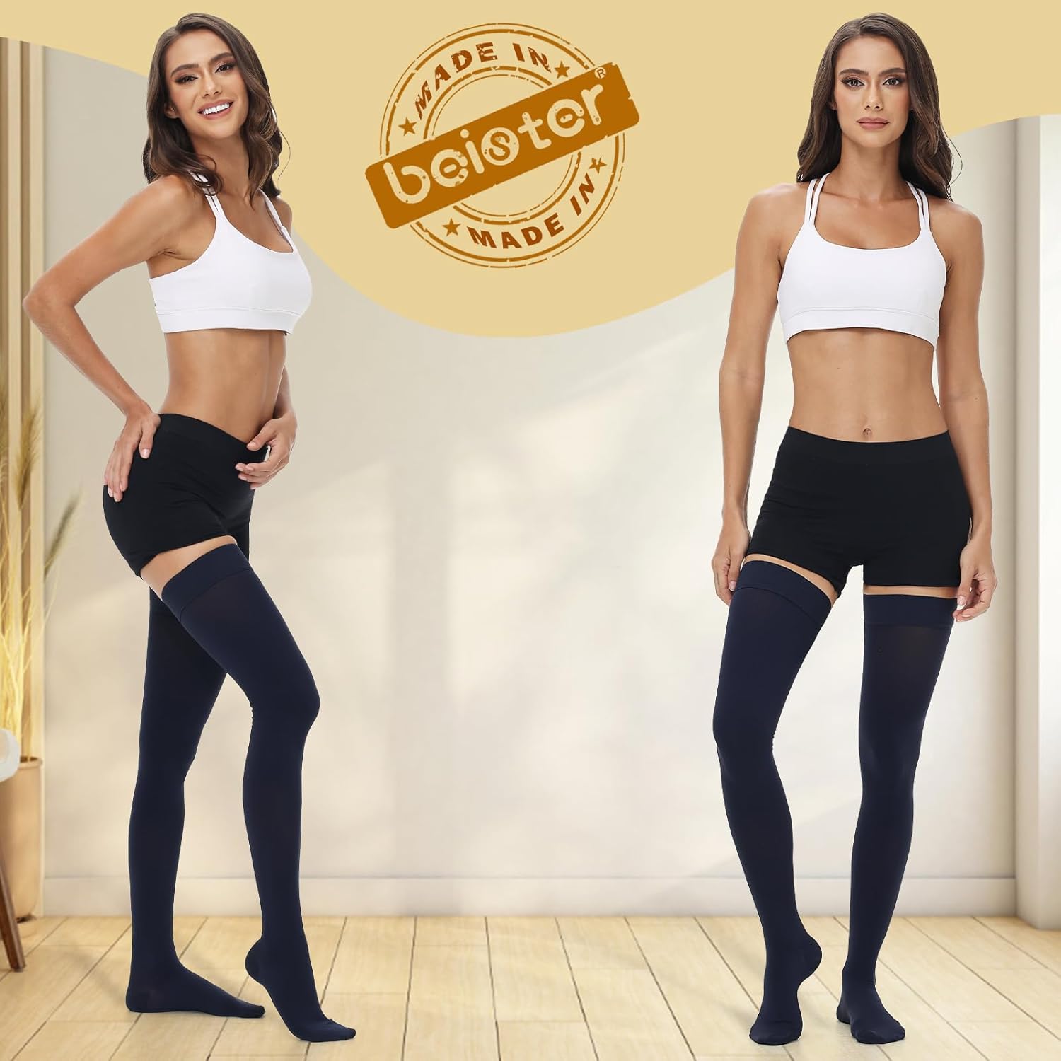 beister 15-20 mmHg Medical Compression Stockings with Dot Silicone Band, Closed Toe Thigh High Graduated Compression Socks for Women Men, Circulation Support Pressure Stockings for Varicose Veins, DVT - Image 6