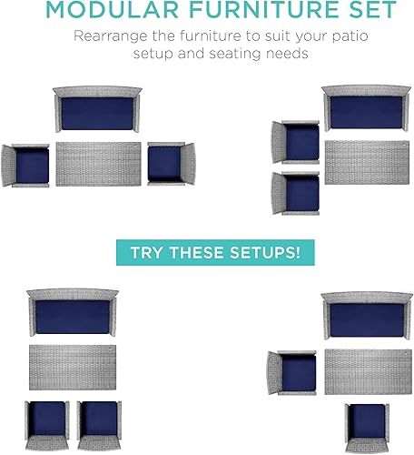 Miniatura 110 de Best Choice Products Juego de muebles de conversación de patio de mimbre al aire libre de 4 piezas para patio trasero con mesa de café, cojines de