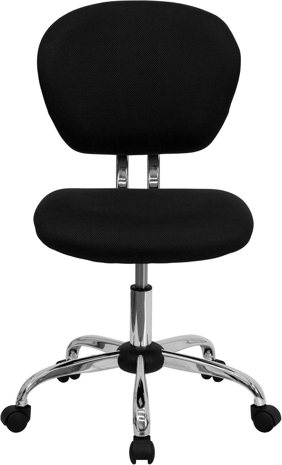 Pemberly Row Mid-Back Mesh Office Swivel Chair, Black Mesh Upholstery, Chrome Frame, Adjustable Height, 360° Swivel, Contoured Foam Seat, 5-Star Base with Casters, Modern Task Chair for Home or