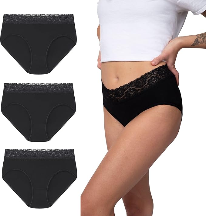 Organic Signatures Ladies Briefs Women's Organic Cotton Panties Lace Waistband