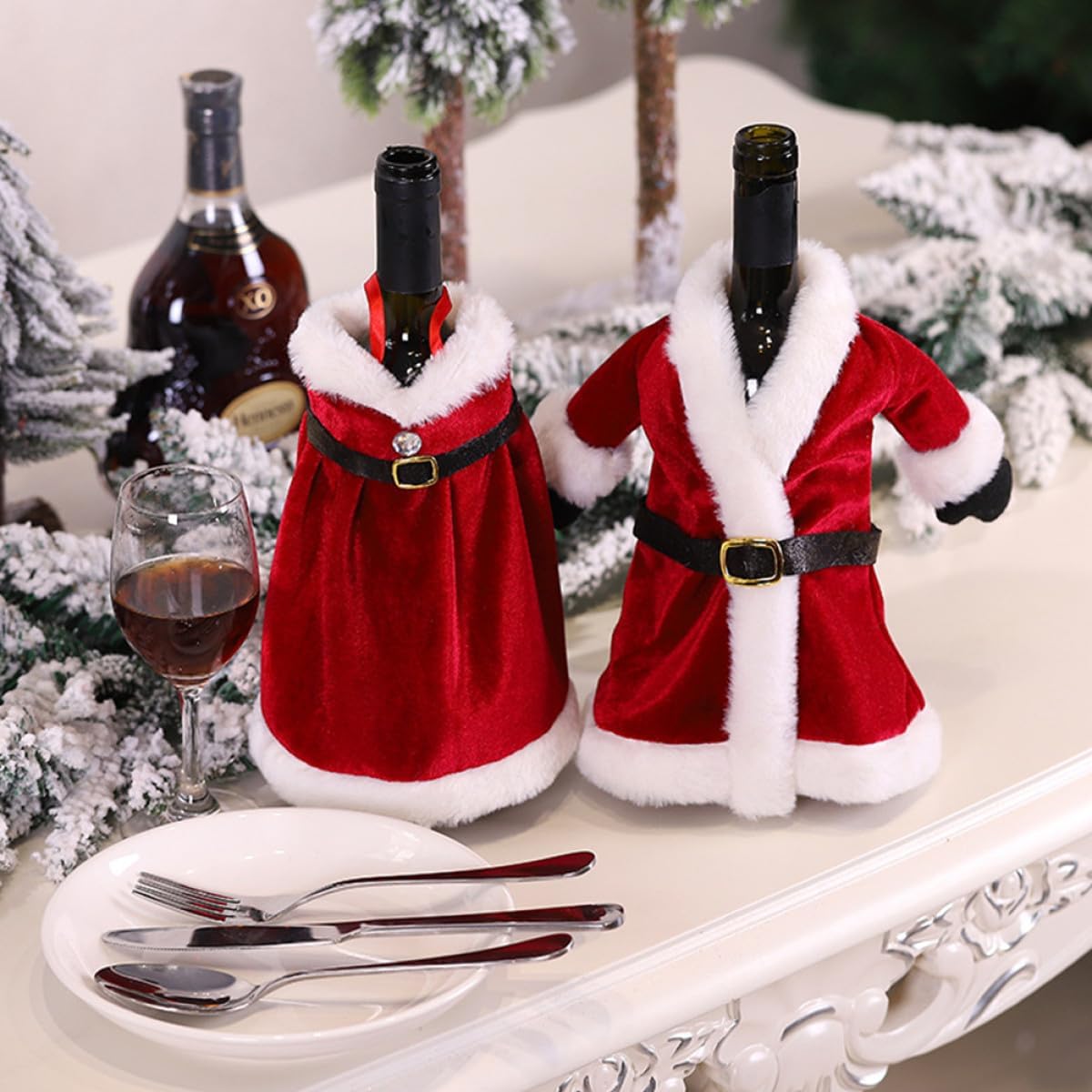 AUTSUPPL Xmas Red Velvet Wine Bottle Dress Cover for Party Wedding image 5