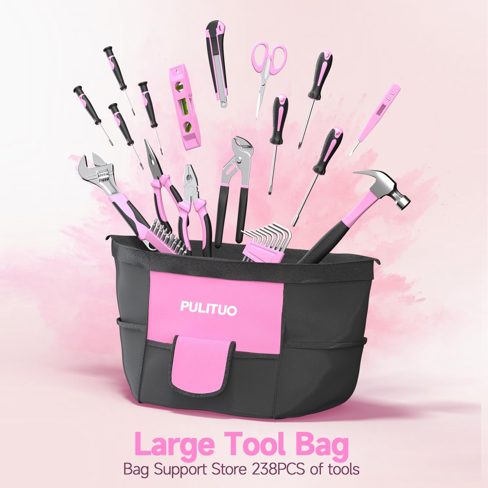 PULITUO 20V Set de Taladro Atornillador Batería Rosa, Kit de Taladro con Batería y Cargador, Regulación 2 Velocidades, Portabrocas 3/8", 21+1 Niveles de Par, LED, Set Eléctrico