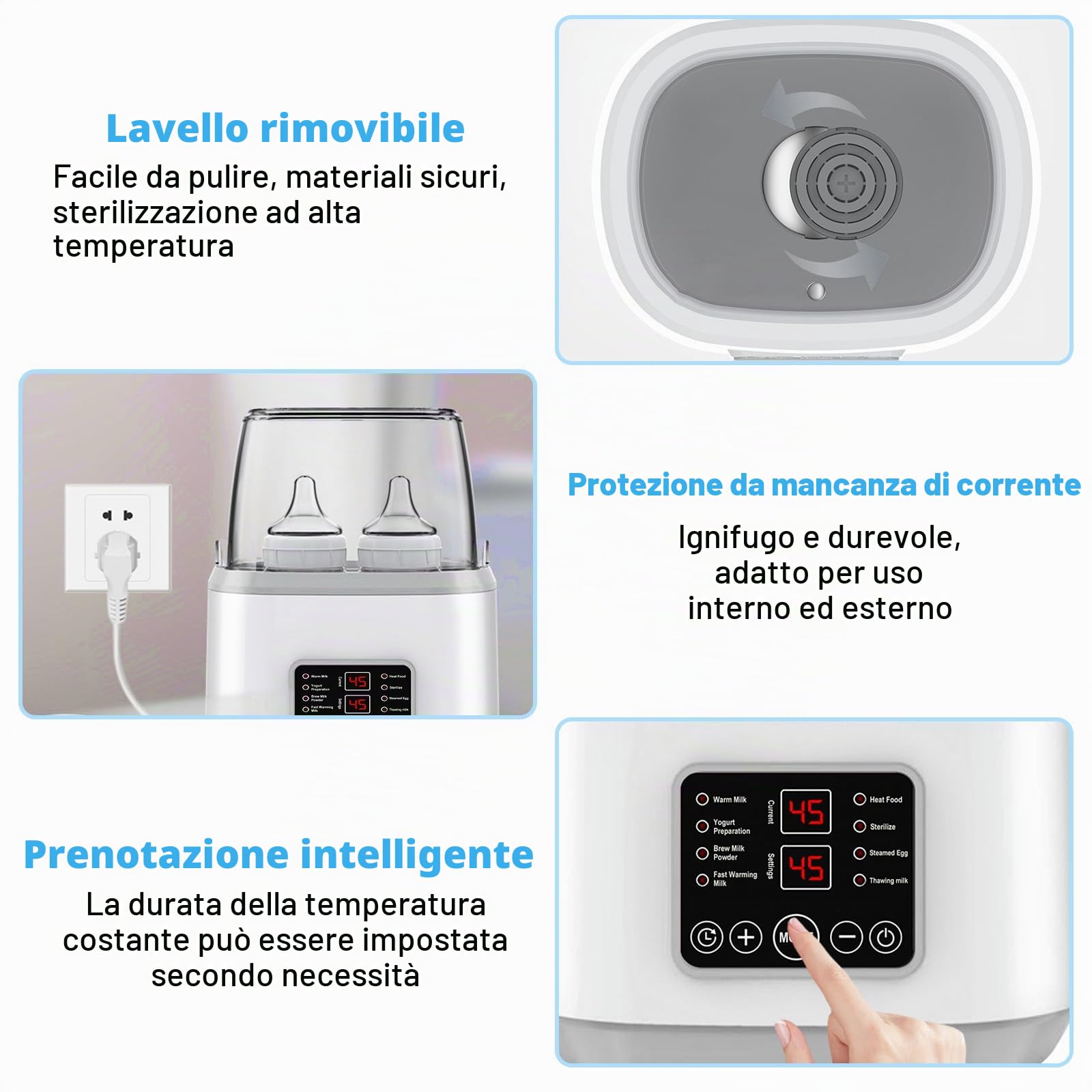 Scaldabiberon per bambini, sterilizzatore 8 in 1 per biberon con pianificazione intelligente, sterilizzazione a vapore, funzione di mantenimento del calore 24H, scalda biberon (grigio)