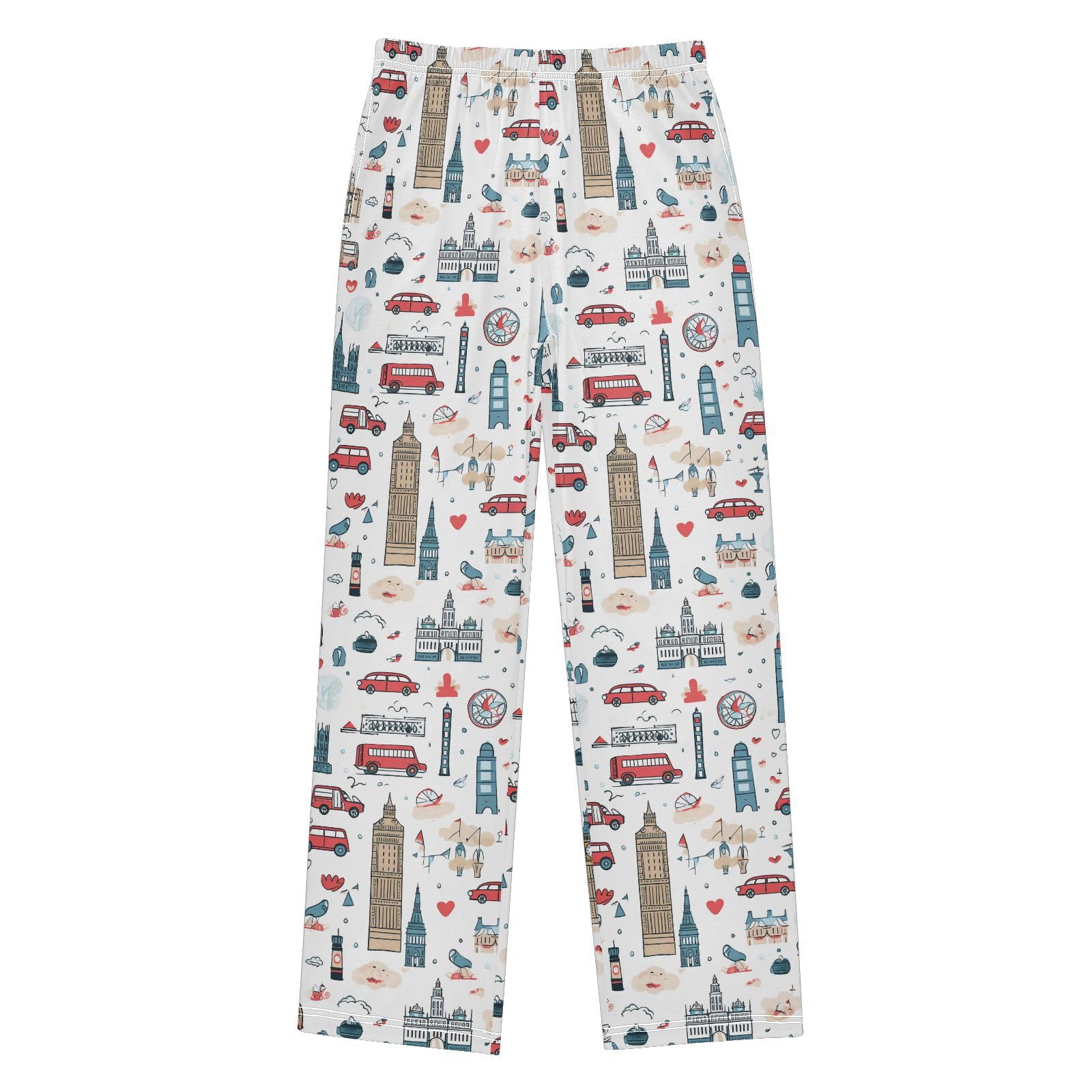 ALAZA Cartoon Big Ben London Cityscape Pajama Pants Long Sleep Pant Pajama Bottoms Elastic Waist with Pockets