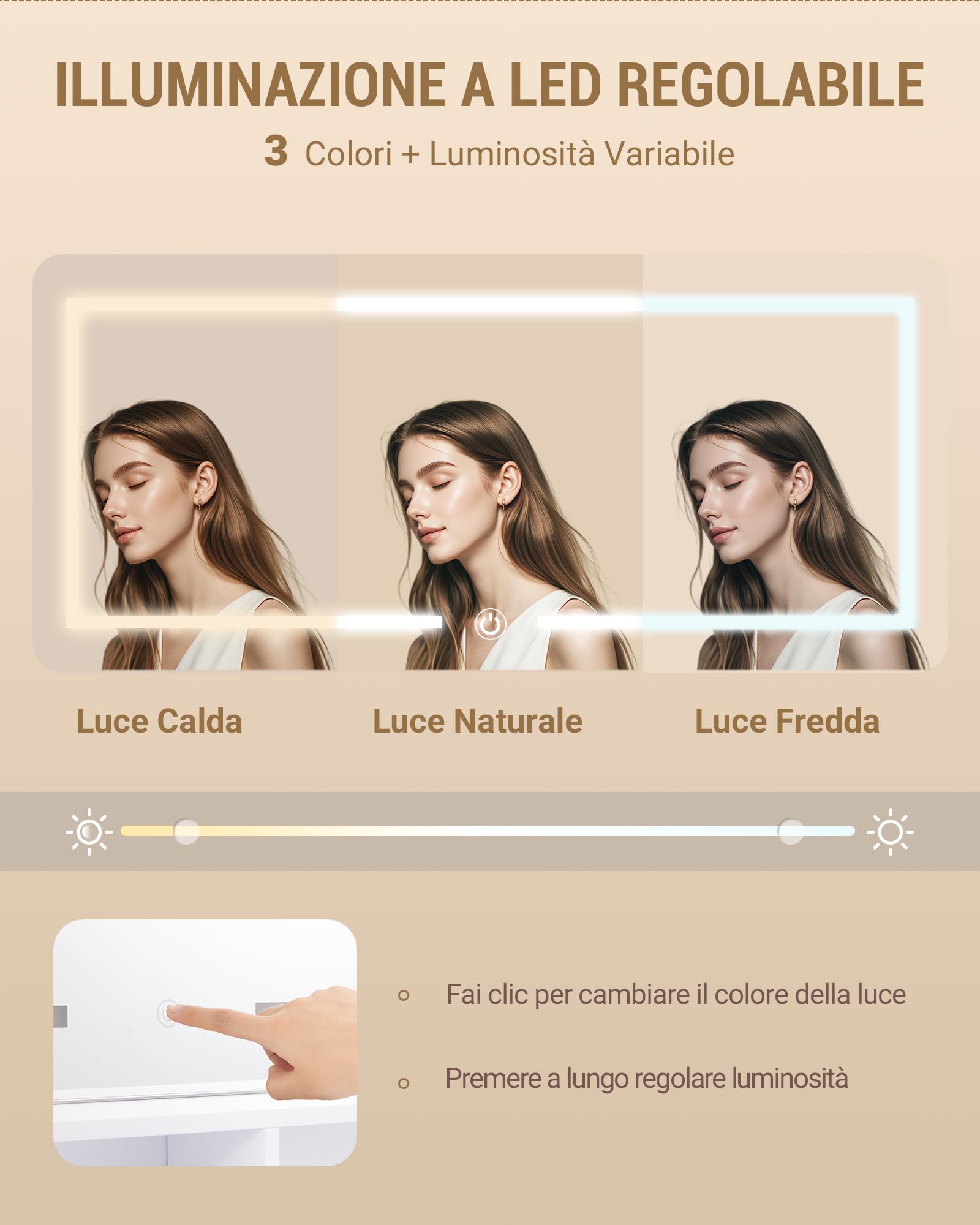 Hzuaneri 140 cm Toeletta Trucco, Postazione Trucco con Grande Specchio HD, Striscia Luminosa RGB, 10 Cassetti, 9 Scaffale Portaoggetti, per Camera da Letto, Ufficio, Bianco 1150003XEU