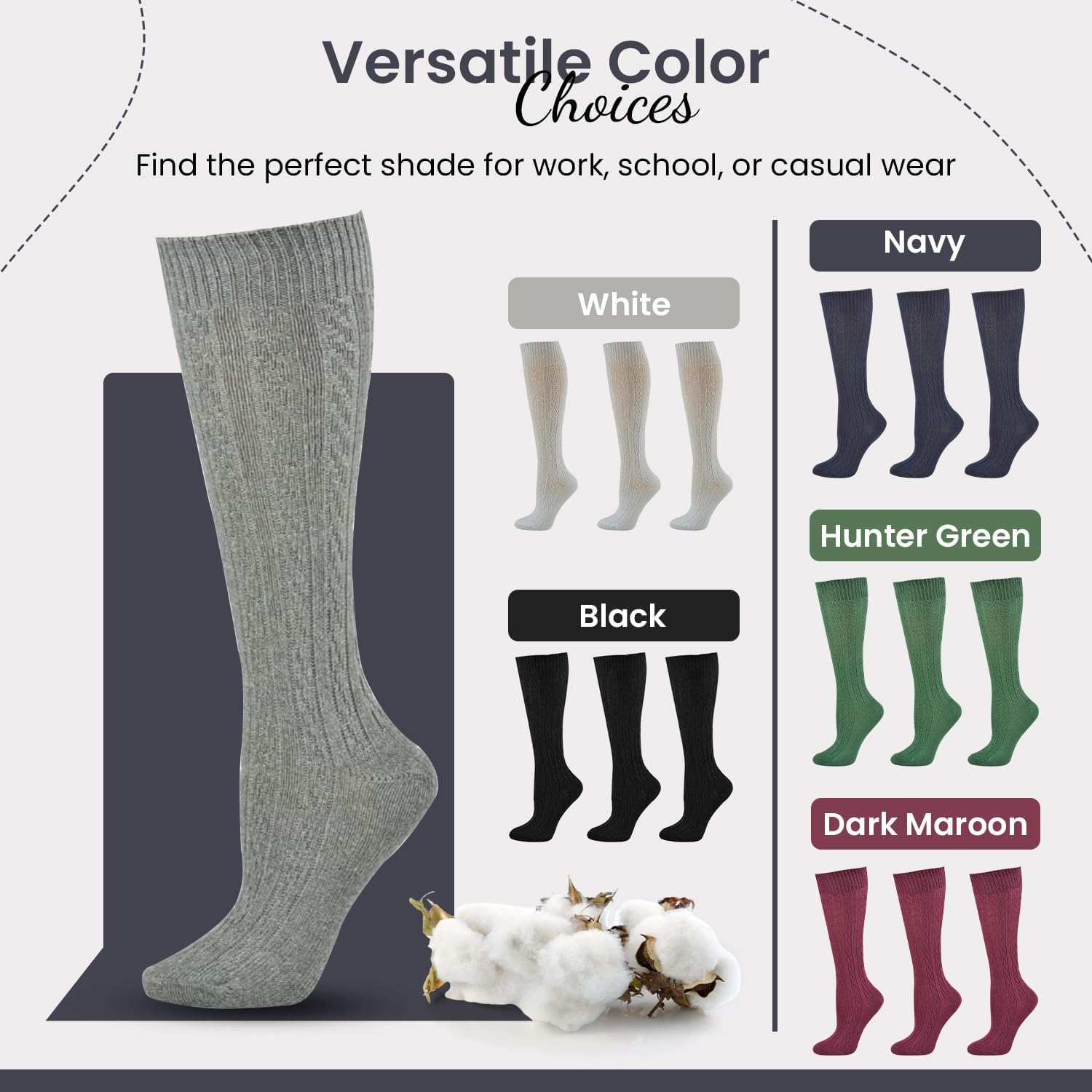 Classic Girls Cable Knit Knee socks, Combed Cotton Knee High Uniform Socks Soft 3 Pair Pack, Cozy Girls School Uniform Socks - Image 7