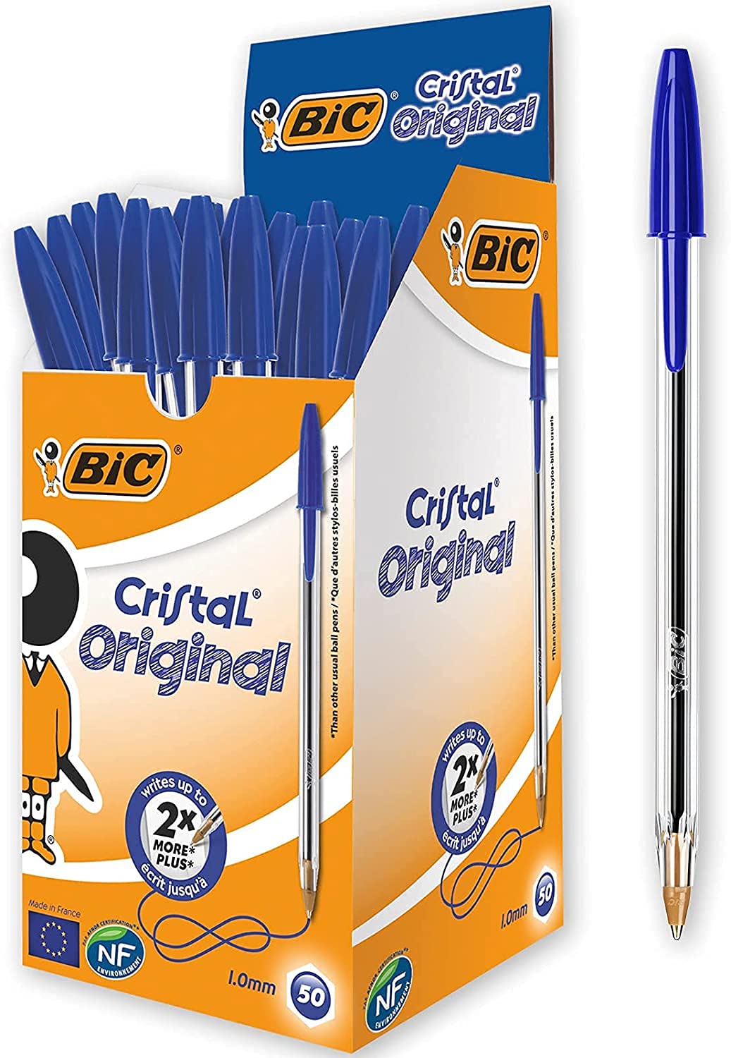BIC Penne Blu a Sfera, Cristal Original, Punta Media, 1 mm, Confezione 50 Penne + Correttore a Nastro, 6 M X 5 mm, Confezioni da 10