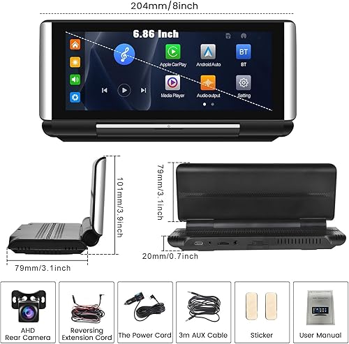 Miniatura 2 de Portable Wireless Carplay & Android Auto & Airplay Car Radio, 6.86" Foldable Dash Mount Car Screen Car Stereo, Carplay Screen for Car with Bluetooth