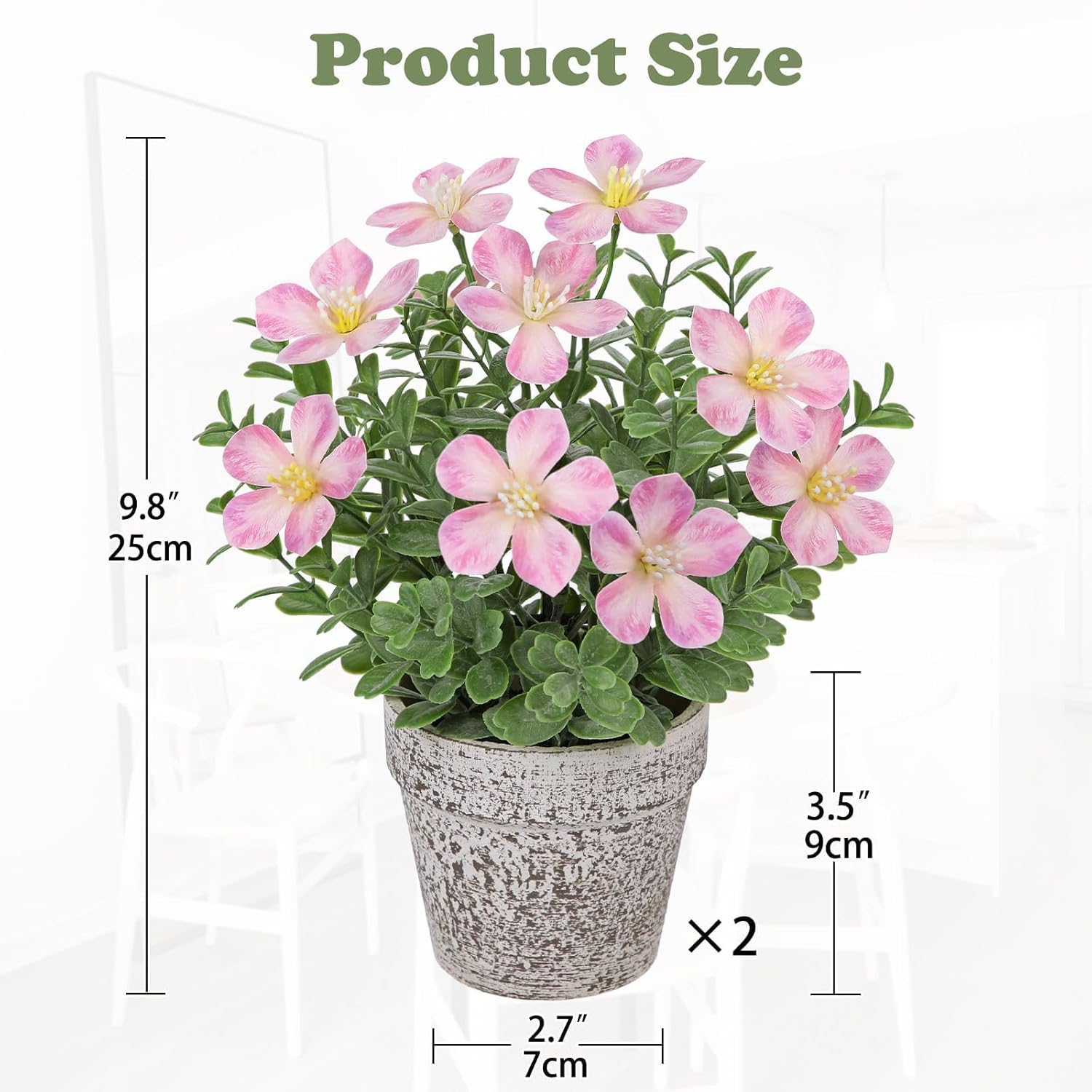 Artificial Flower in Rustic Pot Fake Cherry Blossom with Leaves Potted Plant Farmhouse Pink Spring Decor for Home Living Room Shelf Decor Enterway Table Decoration 2 Pack - Image 4