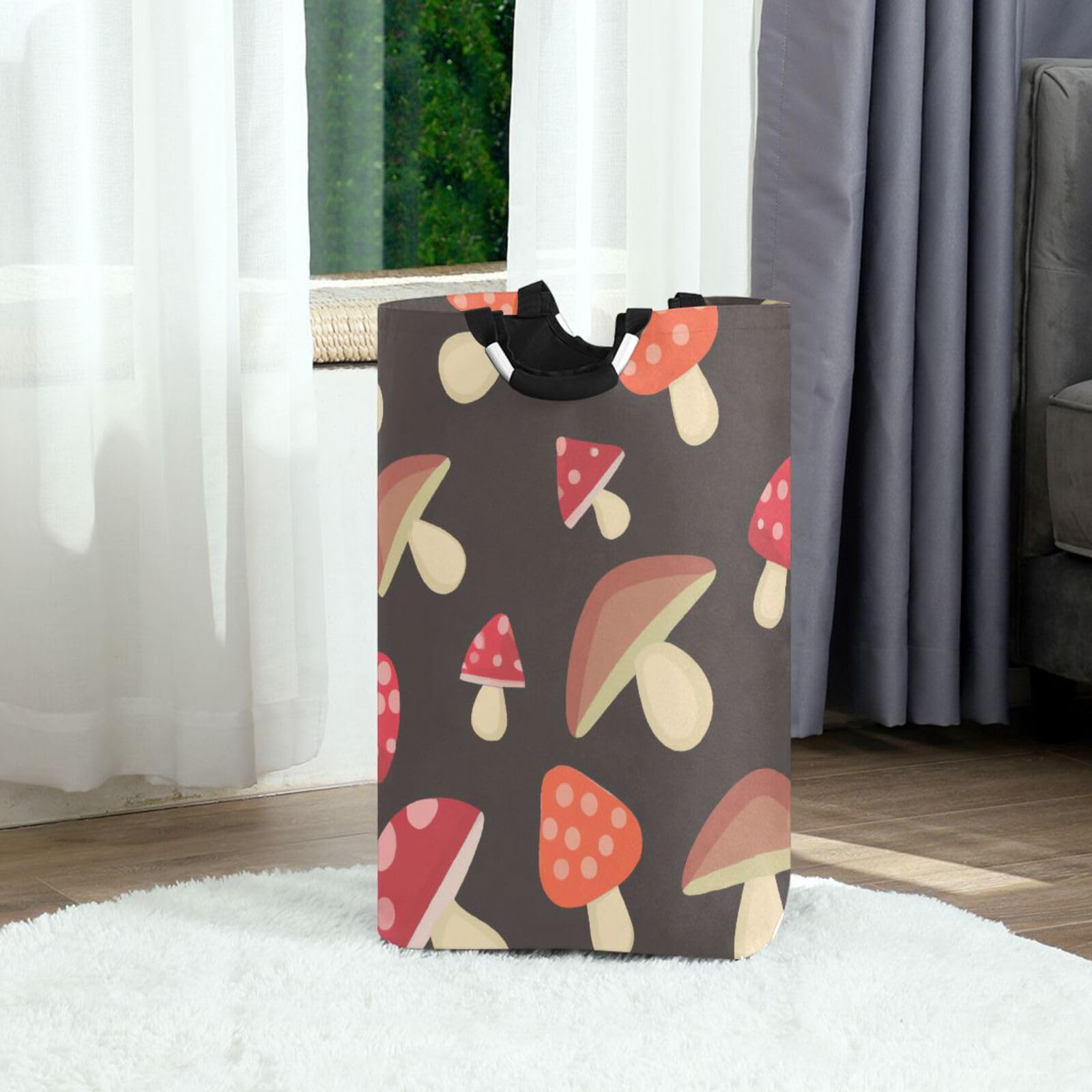 Jihqo Laundry Hamper Basket Cute Mushroom Collapsible Nursery Storage Bin Waterproof Clothing Baskets for Home Bedroom Bathroom Washing Room