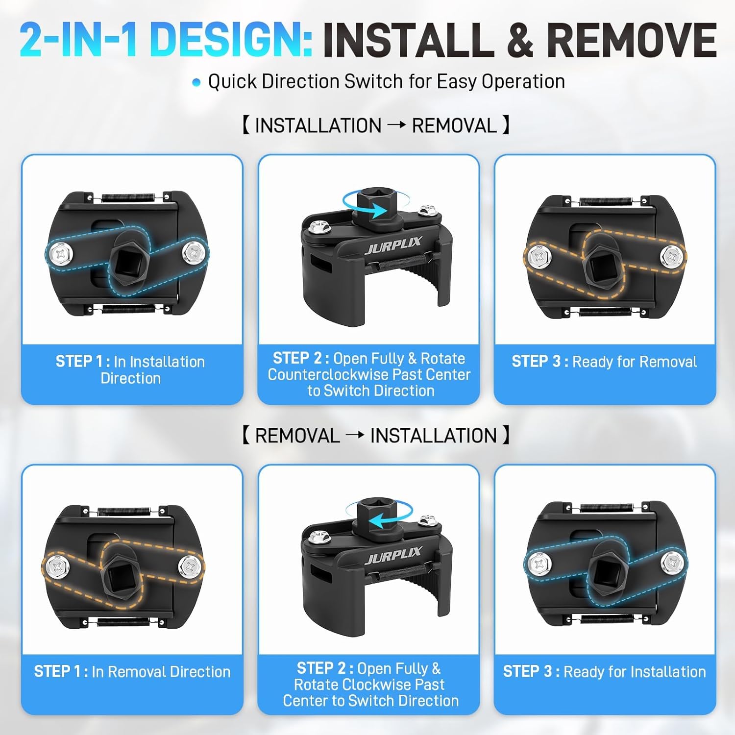 2PCS Universal Adjustable Oil Filter Wrench 60-80 mm & 80-105 mm, Oil Filter Removal Tool with Auto-Clamp Spring, 1/2" Drive Cap Wrench Set with Non-Slip Jaws, Fits Small to Heavy Duty Spin-on Filters