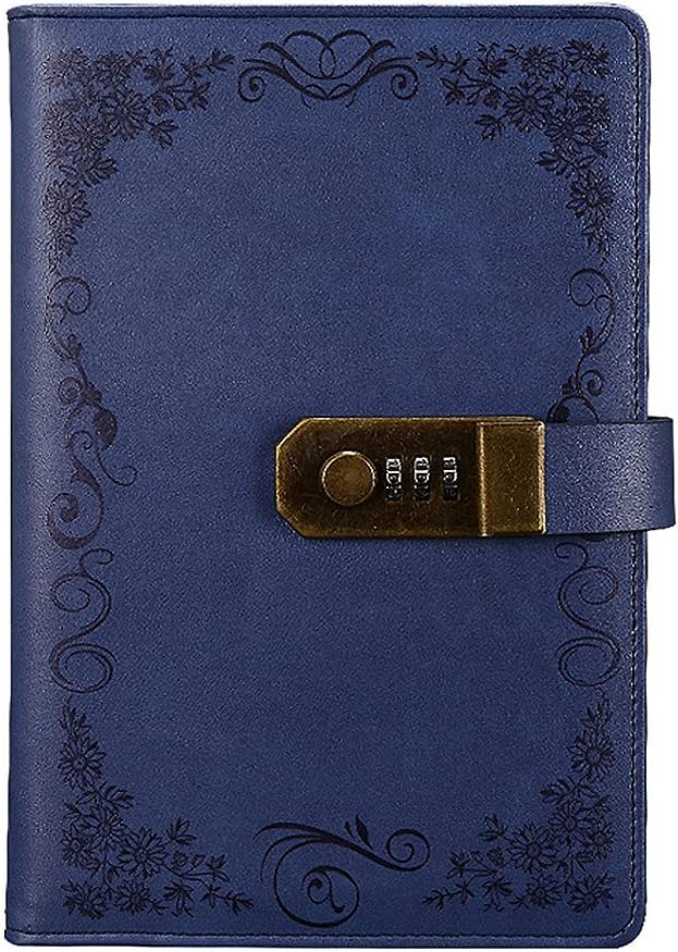 Notebook with Lock, Vintage PU Leather Diary Journal Writing Planner Organizer, Daily Notepad Personal Sketchbook with Combination Lock, Size 219 * 147mm (Blue)