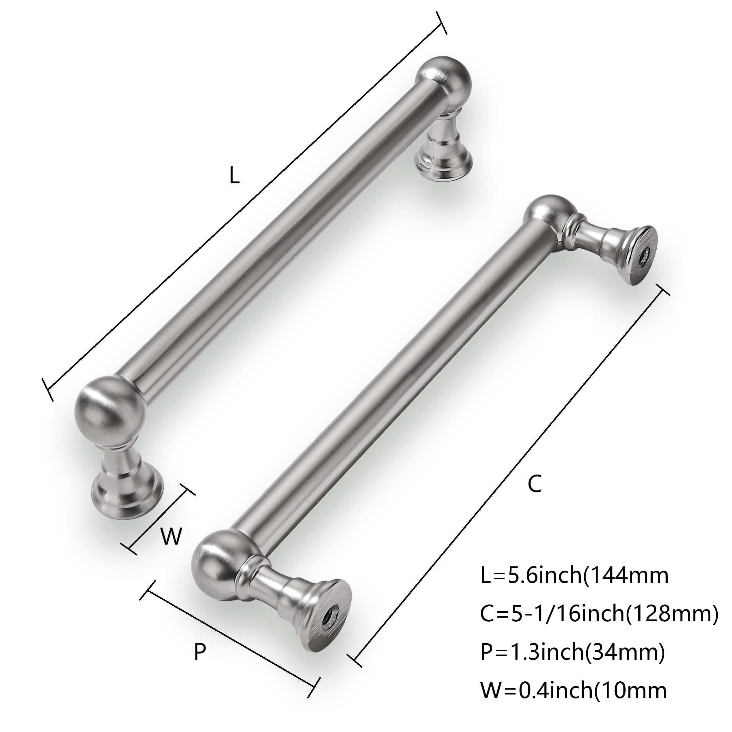 KHTUMEWARE-170309 Brushed Nickel Cabinet Pulls CTC 5 in (128 mm) 10-Pack in Brushed Nickel — KHTUMEWARE