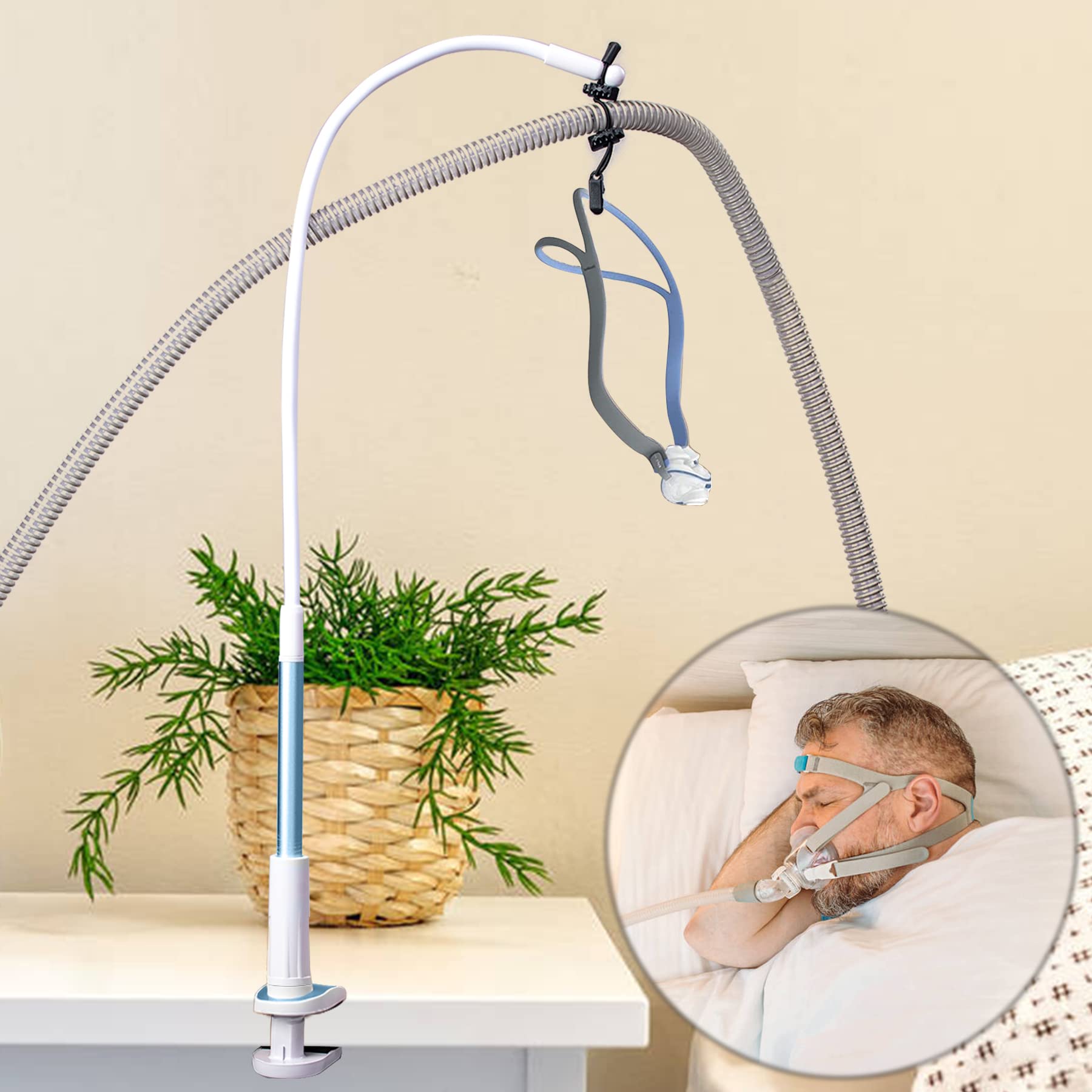 CPAP Hose Holder Hanger, CPAP Hose Lift and Hose Support, Retractable, Bendable, Adjustable CPAP Accessories to Prevent Tube Tangle (Blue)