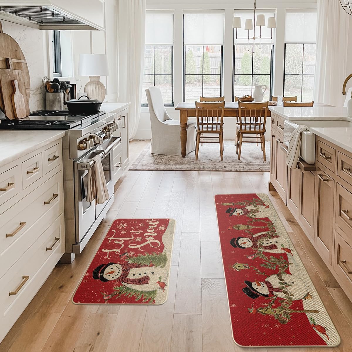 Artoid Mode Red Let It Snow Snowman Cardinal Bird Christmas Kitchen Mats Set of 2, Winter Home Decor Low-Profile Kitchen Rugs for Floor - 17x29 and 17x59 Inch