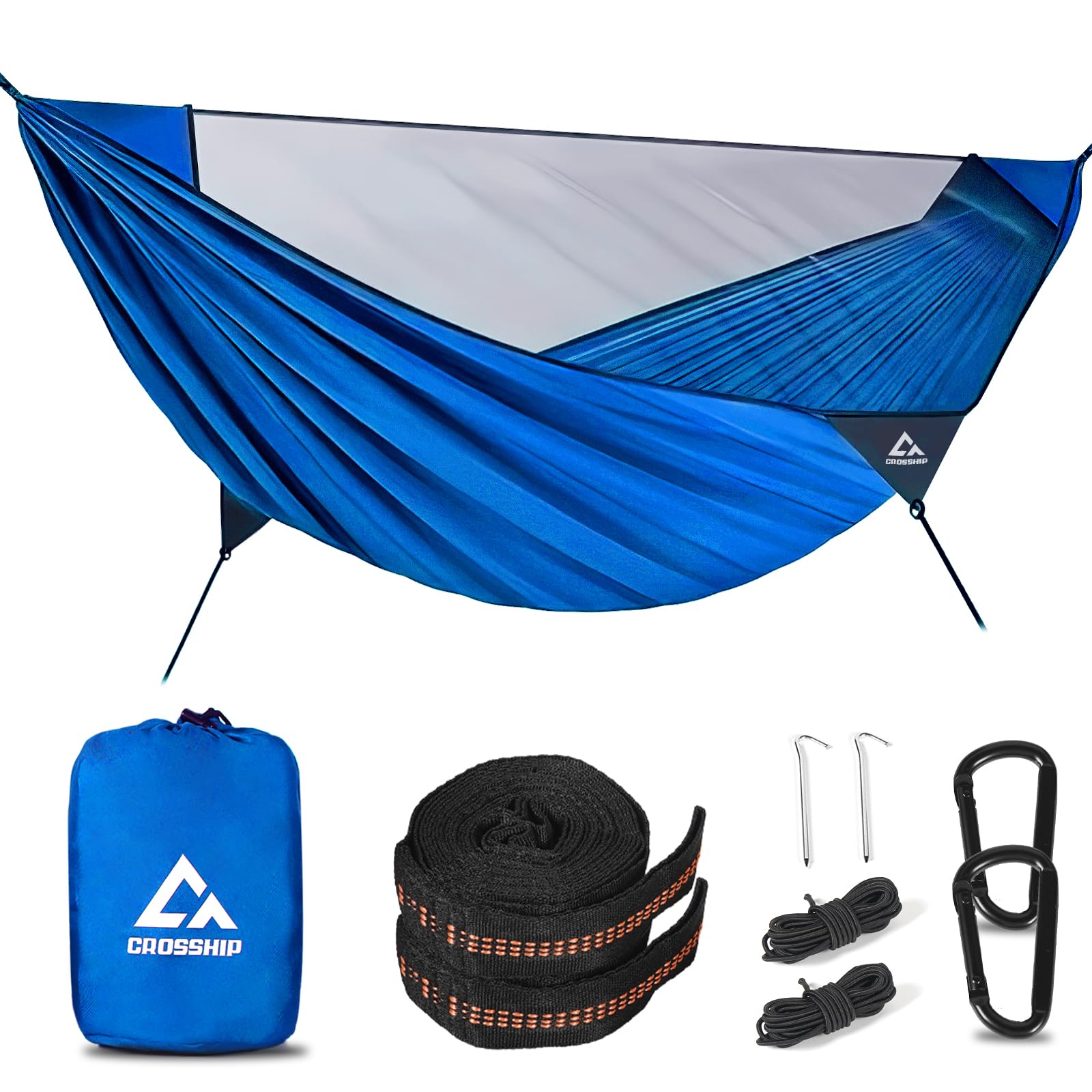 CROSSHIP Camping Hammock with Mosquito Net Portable Parachute Nylon Hammock Tent with Tree Straps Camp Rope Stake -
