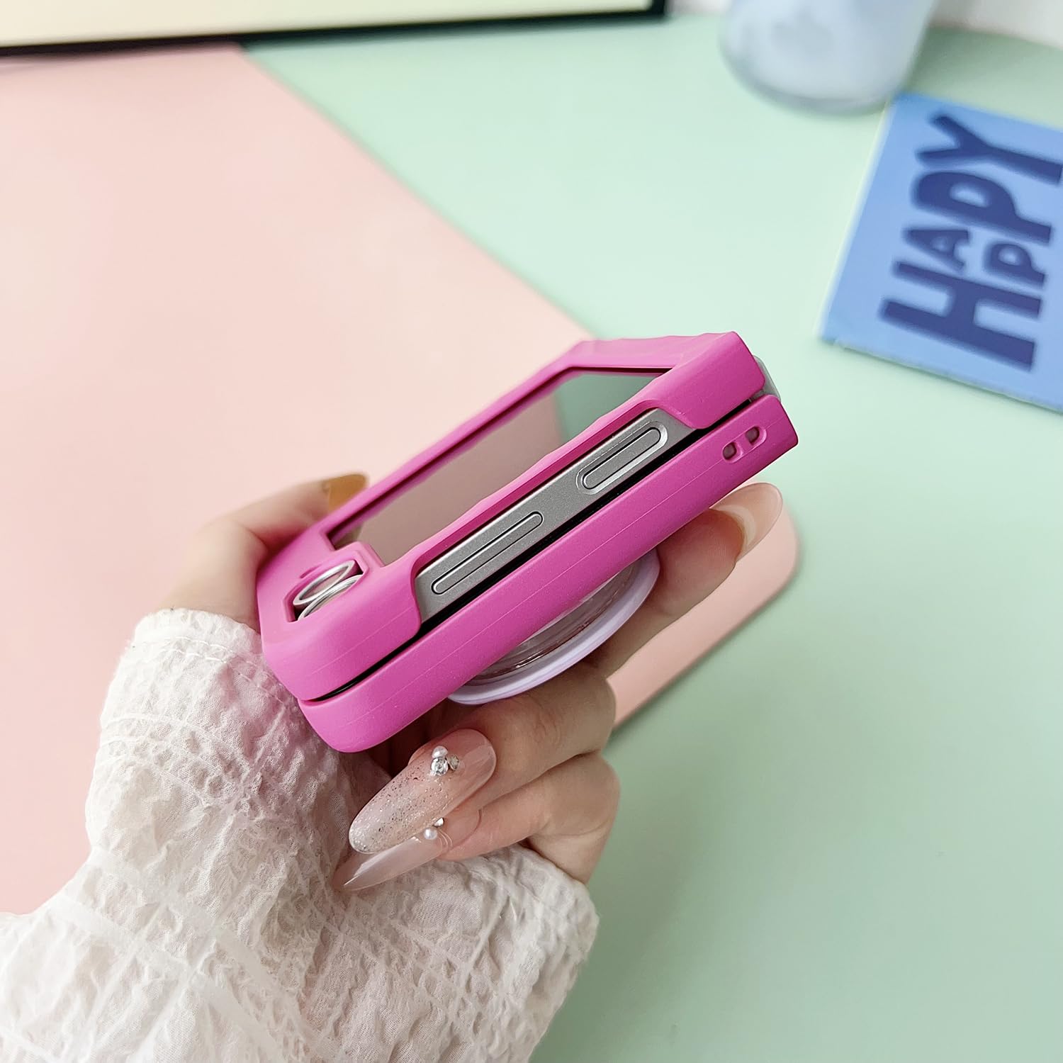 Galaxy Z Flip7専用 編みひも付きケース 超薄型軽量デザイン スタンド