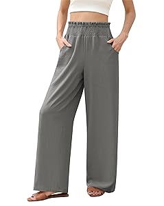 YuYukan Womens Wide Leg Lounge Pants Smocked Elastic Waisted Loose Flowy Palazzo Beach Vacation Summer Casual Wear 2025