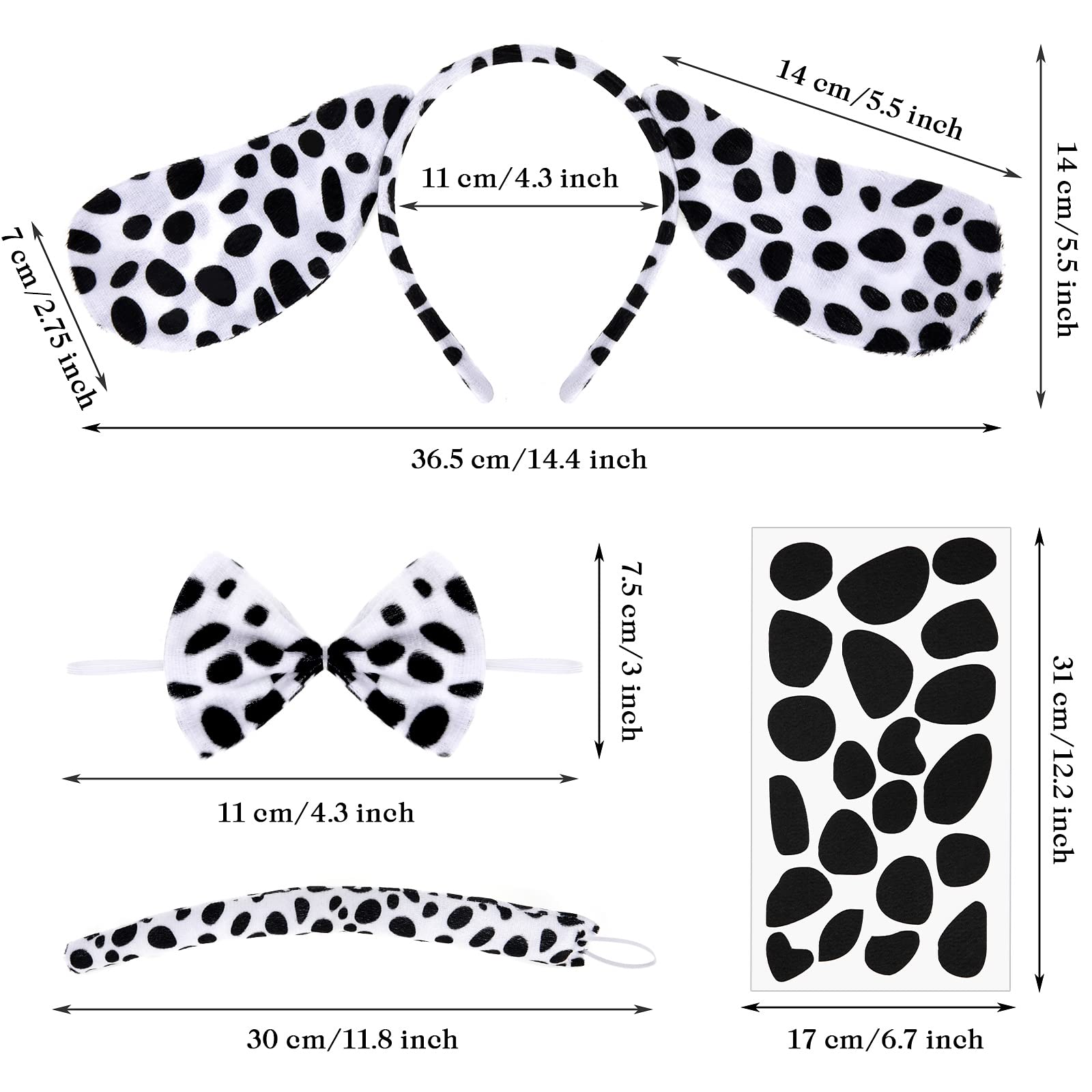 Costume Dalmata 4 Pezzi Set Di Coda Per Capelli Con Per Bambini - Foto 12