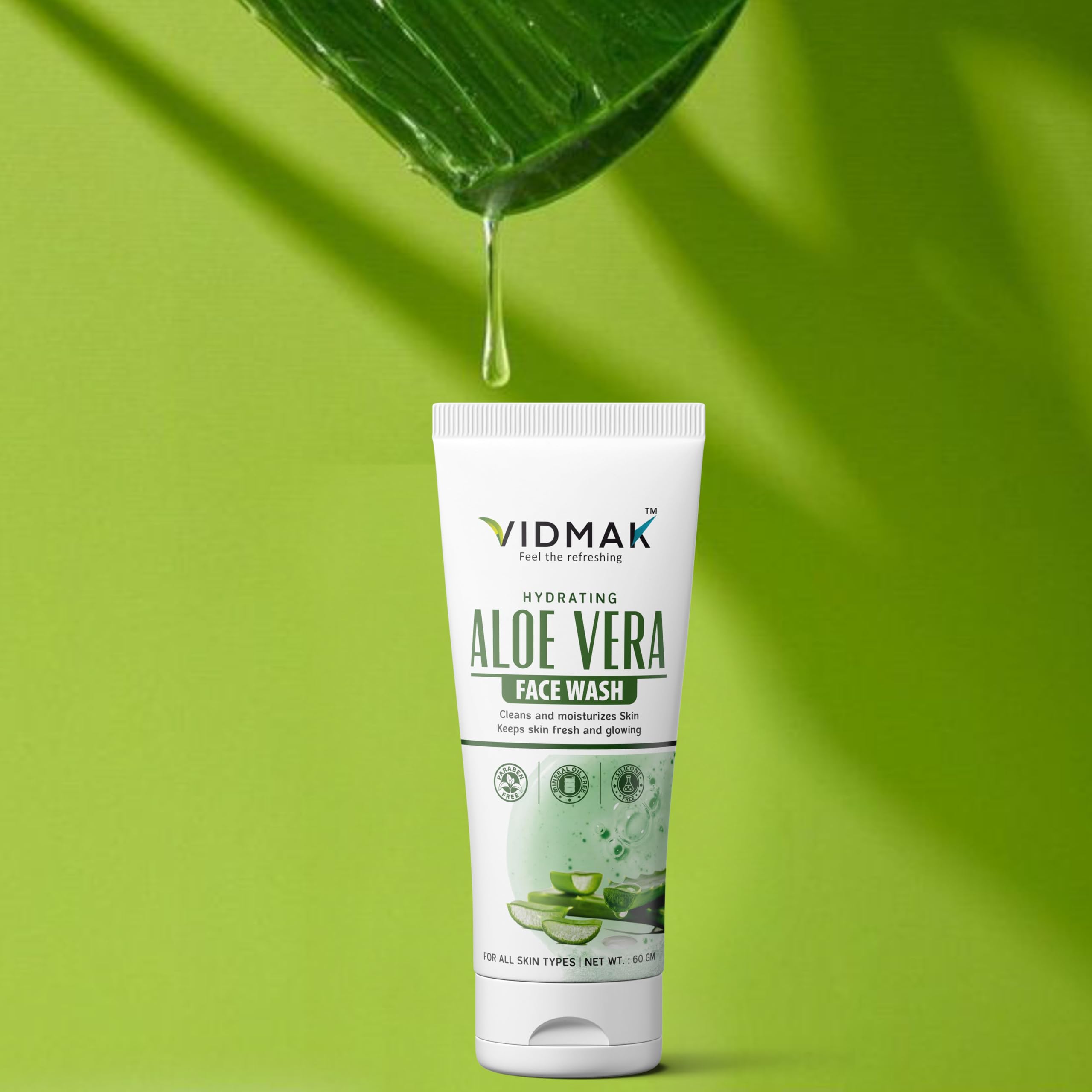 VIDMAK Aloe Vera Face Wash | Hydrating & Refreshing Cleanser for All Skin Types | Deep Cleans, Moisturizes & Glows | Gentle Herbal Formula | 60g 1