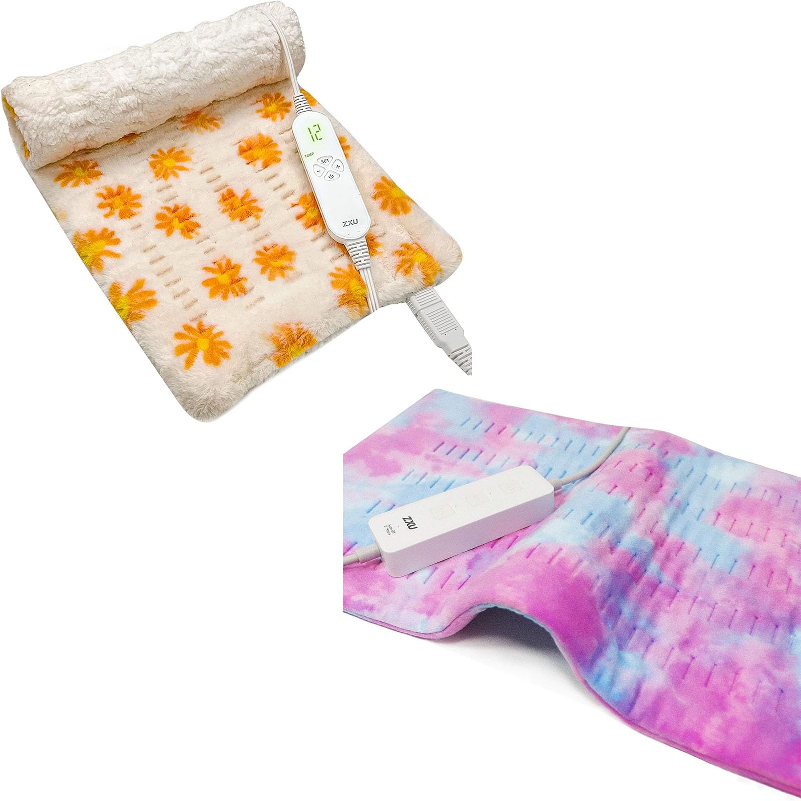 Sherpa Heating Pad with 12 Heat Setting and Tie-dye Heating Pad with 3 Heat Setting