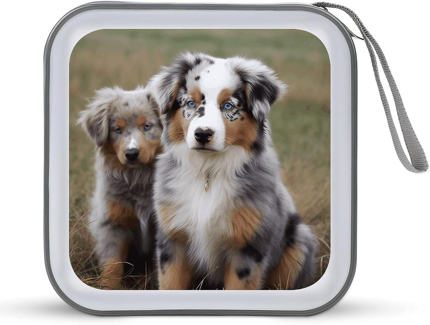 Australian Shepherd CD Case 40 Capacity Protective DVD Cases with Zipper Portable CD Collection Bag DVD Boxes Holder with Handle for Movie Blu Ray Audio Disk Music