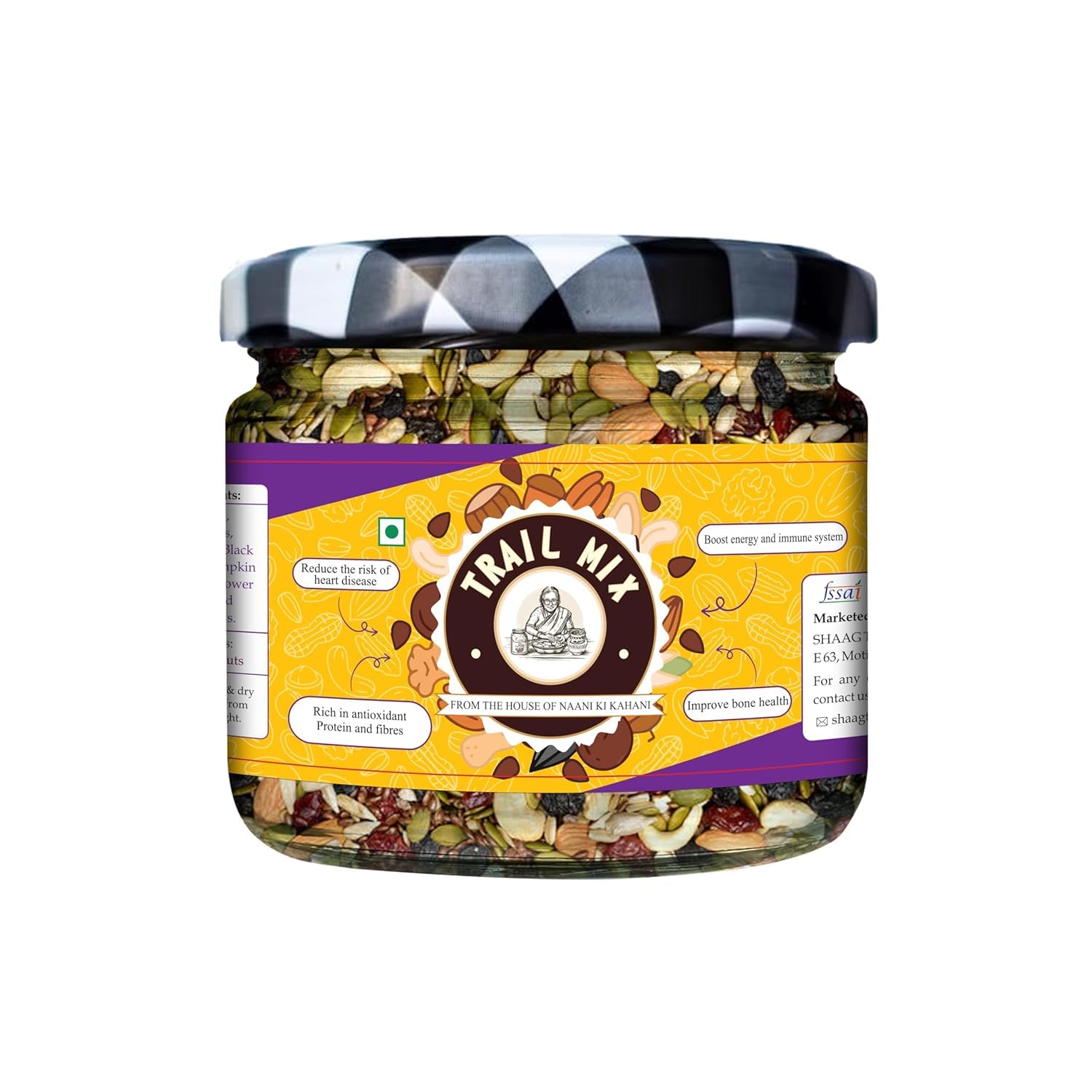 NANI KI KAHANI Natural Premium Pure Homemade Trail Mix, Daily Health Mix, Assorted Dry Fruits Nuts Seeds, Healthy Snack Reusable Jar,150 grams | Nutritious and Delicious Premium nuts Rich in Protein-image-45