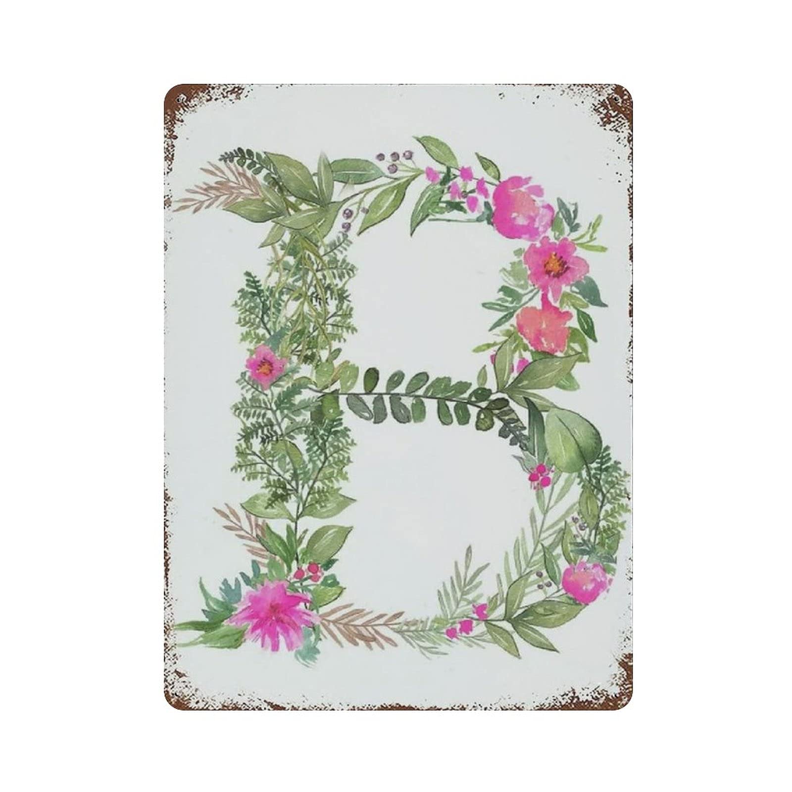 B Wall Letters Nursery Letters Floral Metal Signs, Fun Poster For Bar Kitchen Cafe Farmhouse Wall Decor 12x16 inch