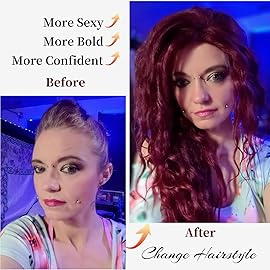 Fencca Burgundy to Red Layered Long Curly Wigs for White Women Heat Synthetic 24inch Wine Red Long Wavy Wig Average Size Costume Daily Party Wig