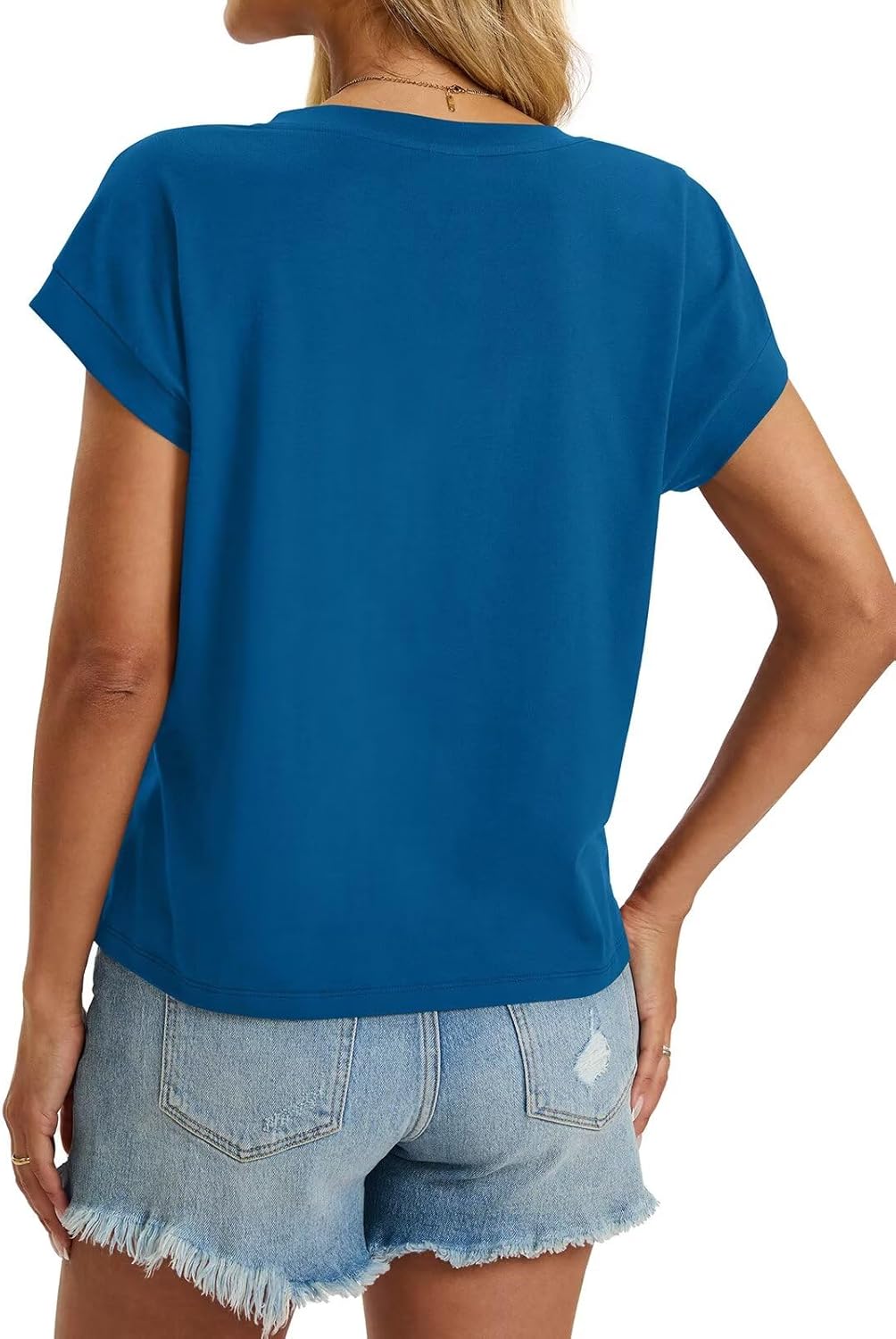 Womens Cap Sleeve Crop Tops Cotton V Neck T Shirt Boxy Loose Fit Short Sleeves Tee Summer Fashion Clothes 2026 - Image 5