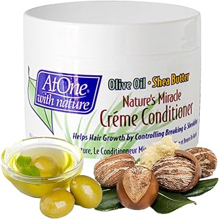 AtOne with Nature Miracle Cream Conditioner with Shea Butter & Olive Oil - Moisturizing Hair Conditioner, Controls Breakage & Shedding, Prevents Dryness, Ideal for Waves & All Hair Types, 5.5 oz
