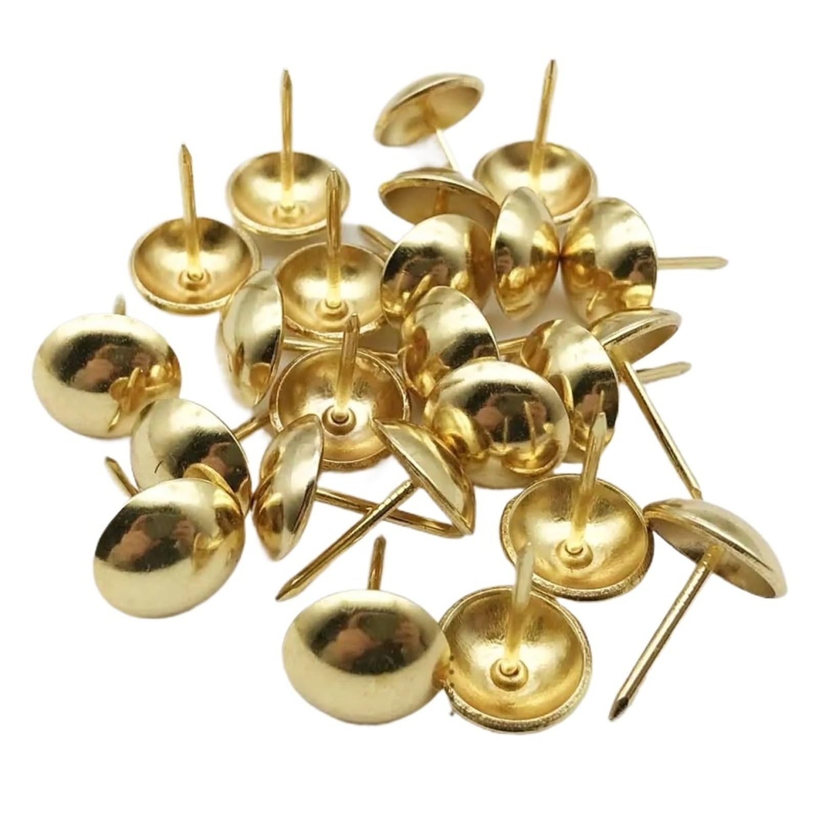 Flat Head Push Pins 100pcs Golden Silvery Upholstery Nail Wooden Box Sofa Shoes Decorative Tack Stud Pushpin Doornail(Golden cap dia 14mm)