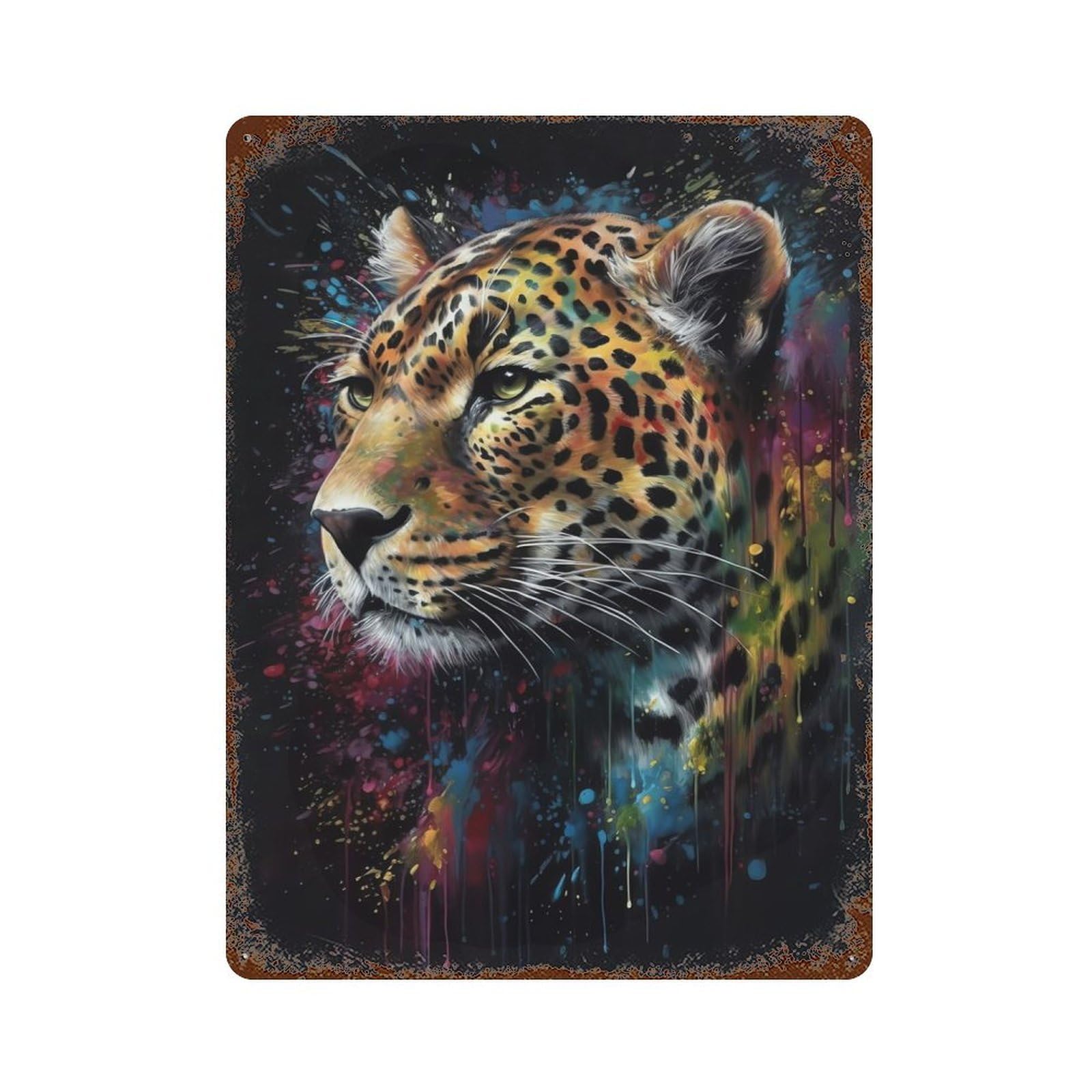 Jaguar Painting Rust Effect Tin Sign 15.7"x11.8", Ideal for Farmhouse, Kitchen And Entryway Decor