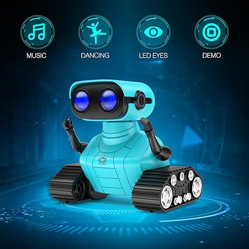 Miniatura 2 de ALLCELE - Robot de juguete a control remoto recargable con música y ojos de luces LED regalo para niños a partir de 3 años color azul Azul claro,