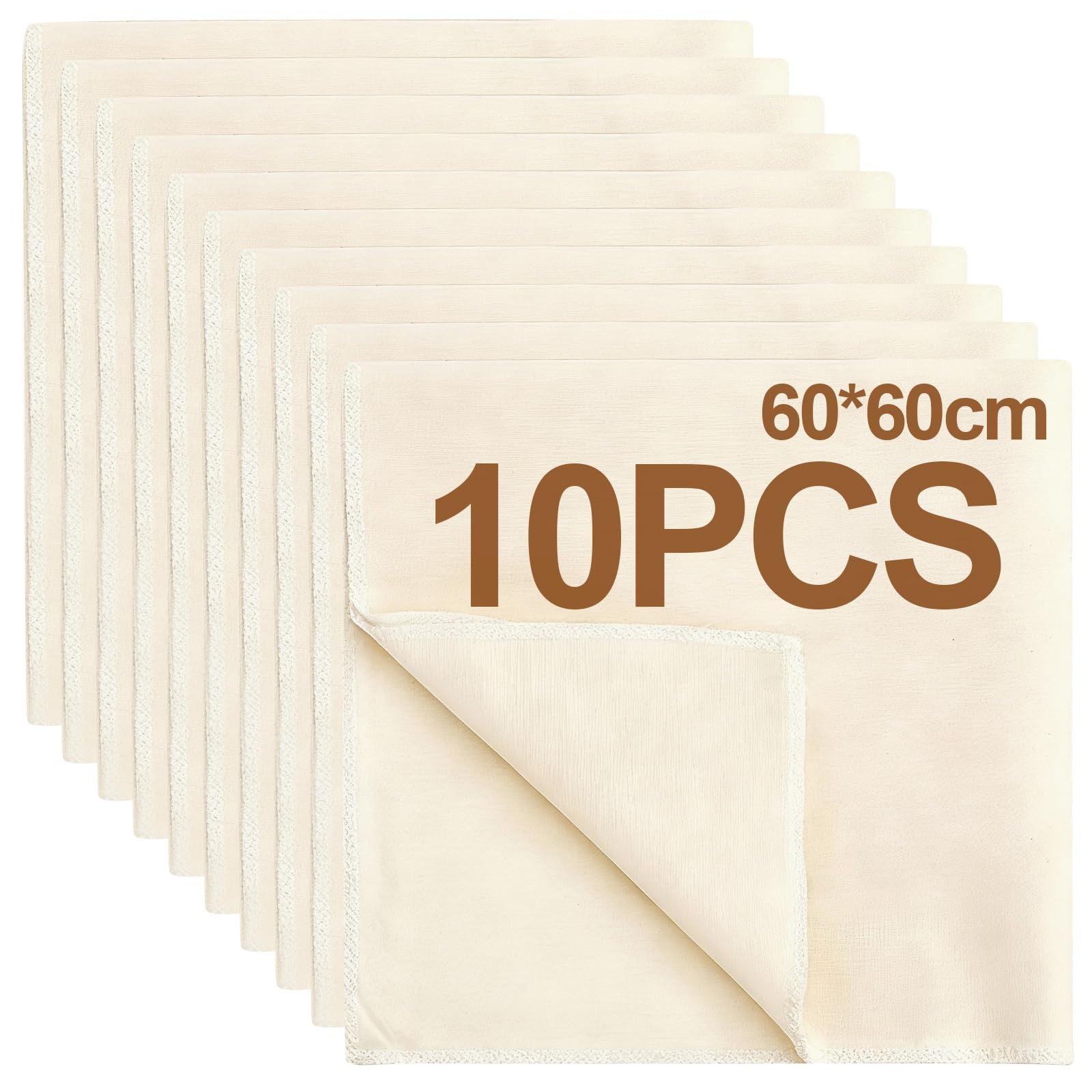 10PCS 60×60cm Cheesecloth Juicing Bag, Muslin Cloths Cooking Unbleached Cheese Cloths Straining Cotton Cloths, Reusable Lint-Free Fine Mesh Cloth for Cooking Filtering Juice Coffee & Cheese Making