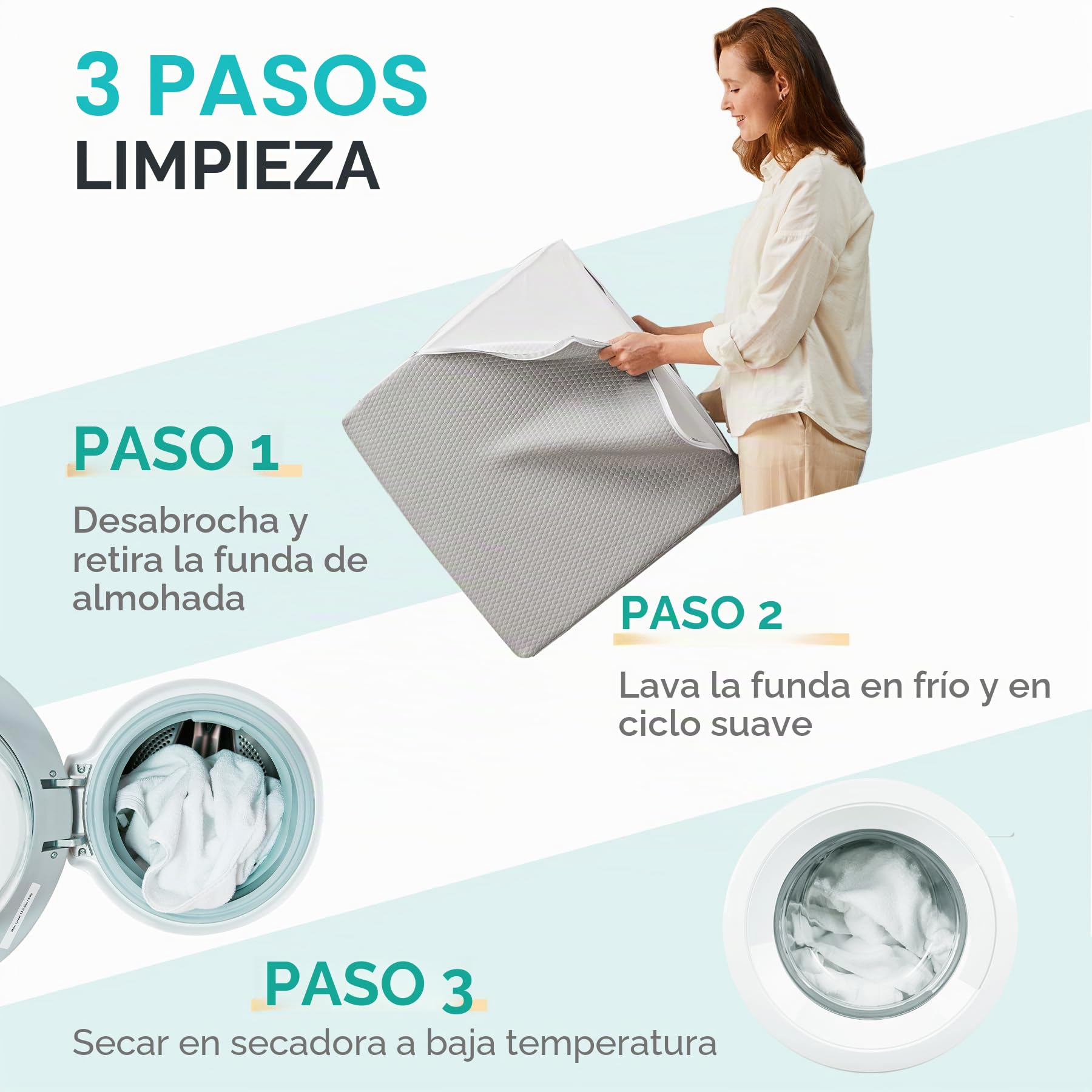 Bedluxe Almohada de cuña de 25 cm para cabecero, Alivio de reflujo ácido, Dolor de Espalda y ronquidos, con Espuma viscoelástica refrescante, Gris