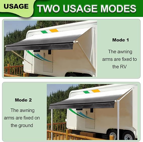 Manual RV Awning Retractable RV Awning Complete kit for Camper, 5th Wheel, Travel Trailers,Toy Haulers,and Motorhome RV Trailer Awning for Home (White Frame-Black Fabric, 20Ft(19'2'' Fabric))