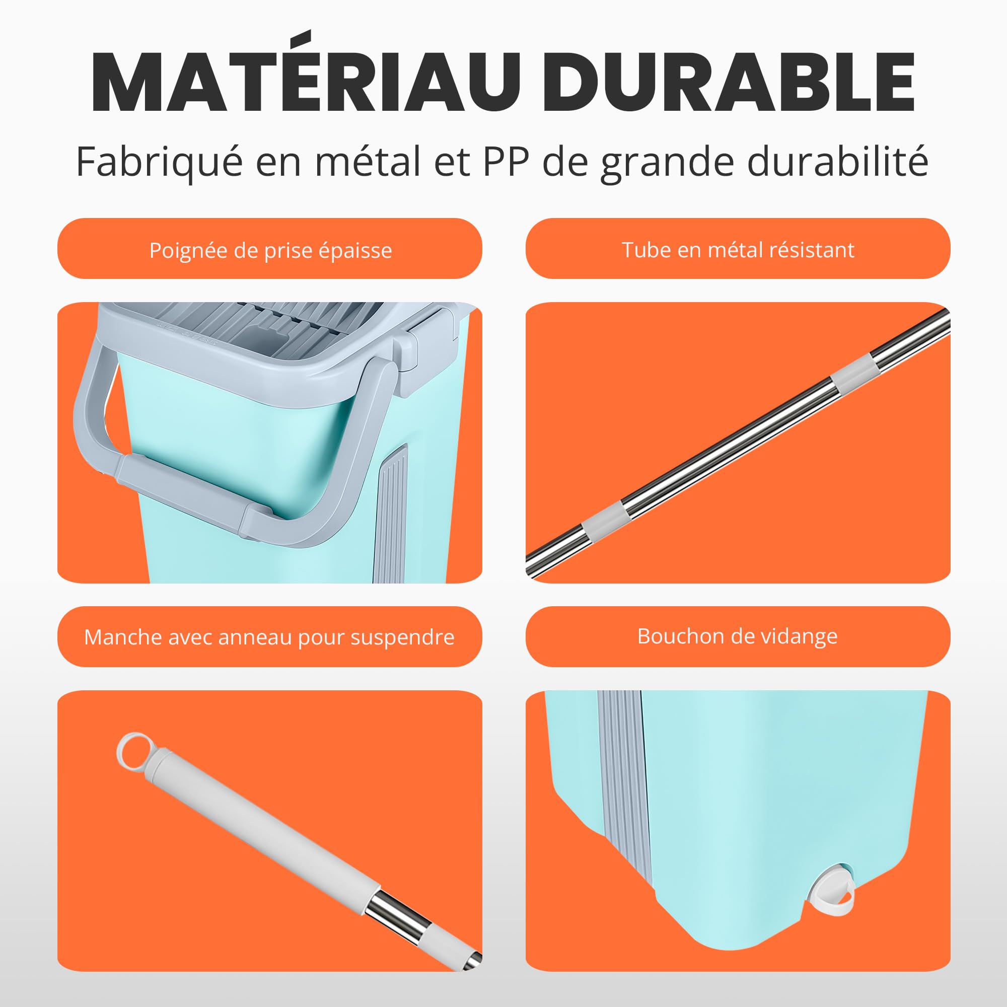 JUPPLIES Seau Serpillère avec Essoreur Double Compartiment 7,5L