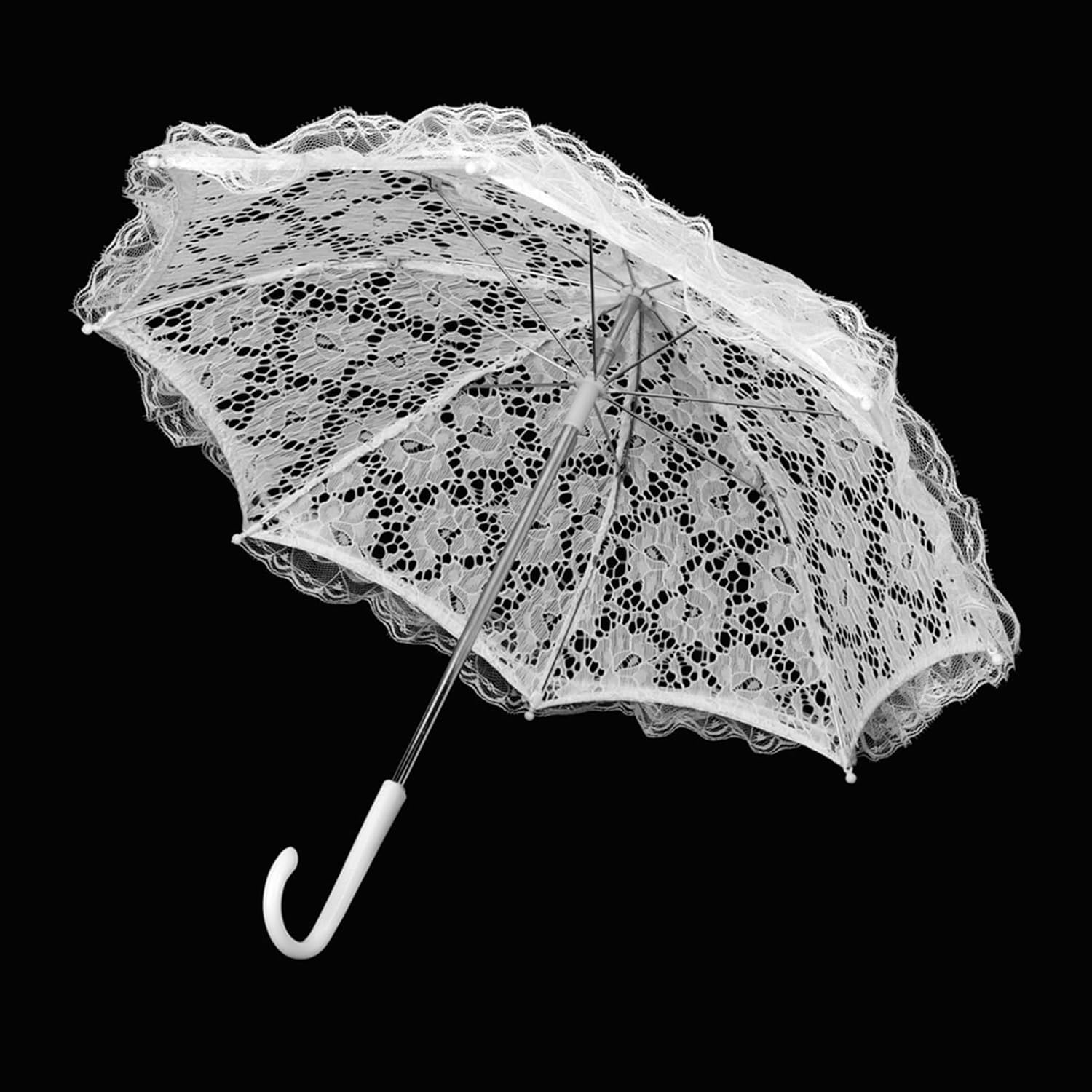 Ejoyous White Lace Parasol Umbrella Wedding Bridal Flowers Embroidery Umbrella Vintage Romantic Umbrella for Women Tea Party Decoration Photo Props Lady Costume