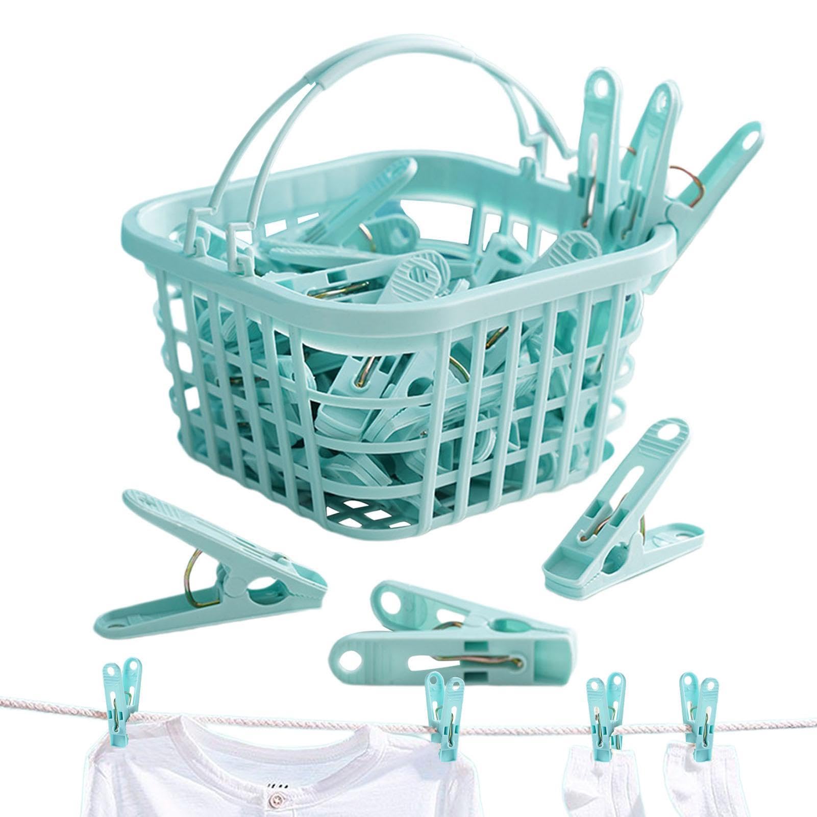1/2 sets laundry pegs basket - Plasticc Peg baskets, Household Laundry Pins Clips with Basket | small Clothesline Clips, Portable Clips for Greeting Cards, Clothes Airer and WashingLine
