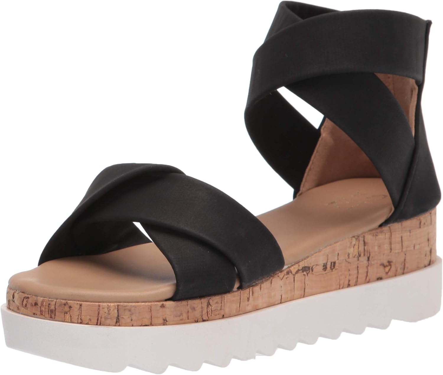 YOKI-AMELIA-30 Women's Platform Open Toe Casual Flatform Sandal With Criss Cross Ankle Straps, Black, 10 M US