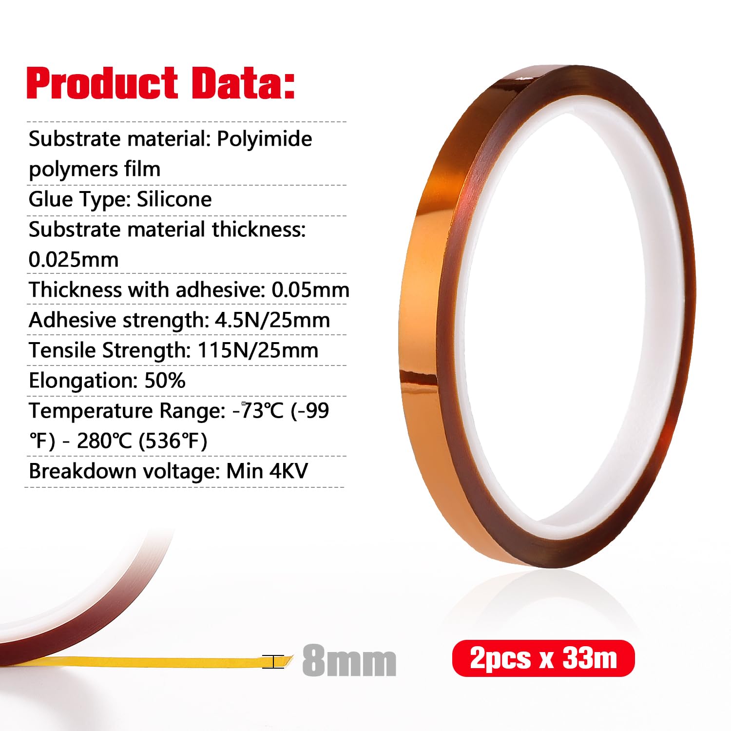 YIXISI 2 PCS 8mmx33m High Temperature Tape, Kapton Tape, Polyimide Tape, Sublimation Tape, Thermal Transfer Tape - Image 2