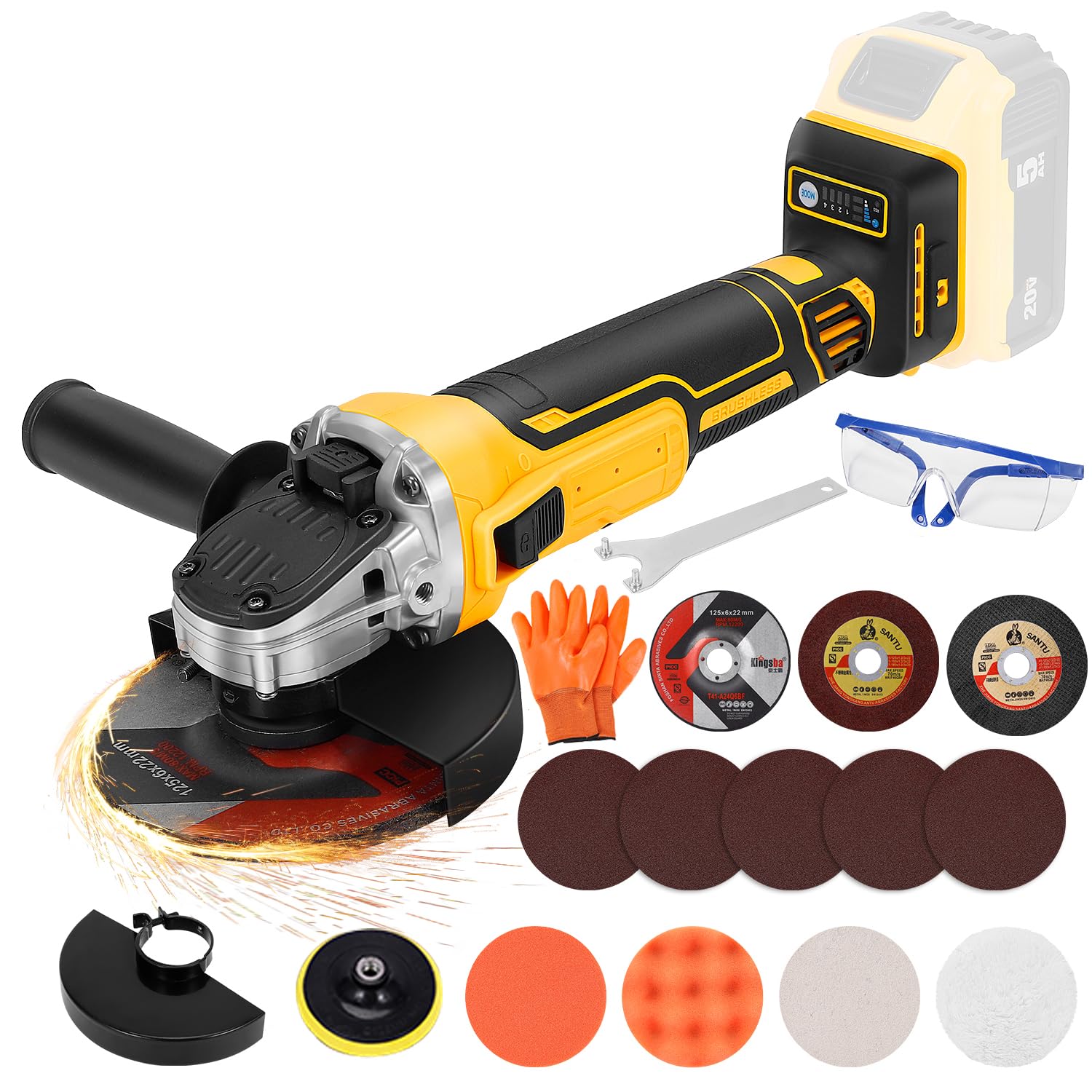Szlifierka kątowa kompatybilna z akumulatorem Dewalt 20 V MAX (bateria nie jest dołączona), akumulatorowa szlifierka kątowa, ostrze 4-1/5.1 cm, 4 zmienne prędkości do 7200 obr./min, do cięcia