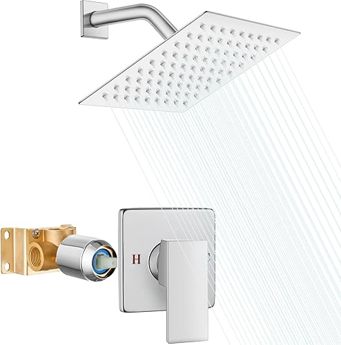 Juego de cabezal de ducha y mango de 8 pulgadas, juego de grifo de ducha cuadrado para baño, sistema de ducha de acero inoxidable, cabezal de ducha